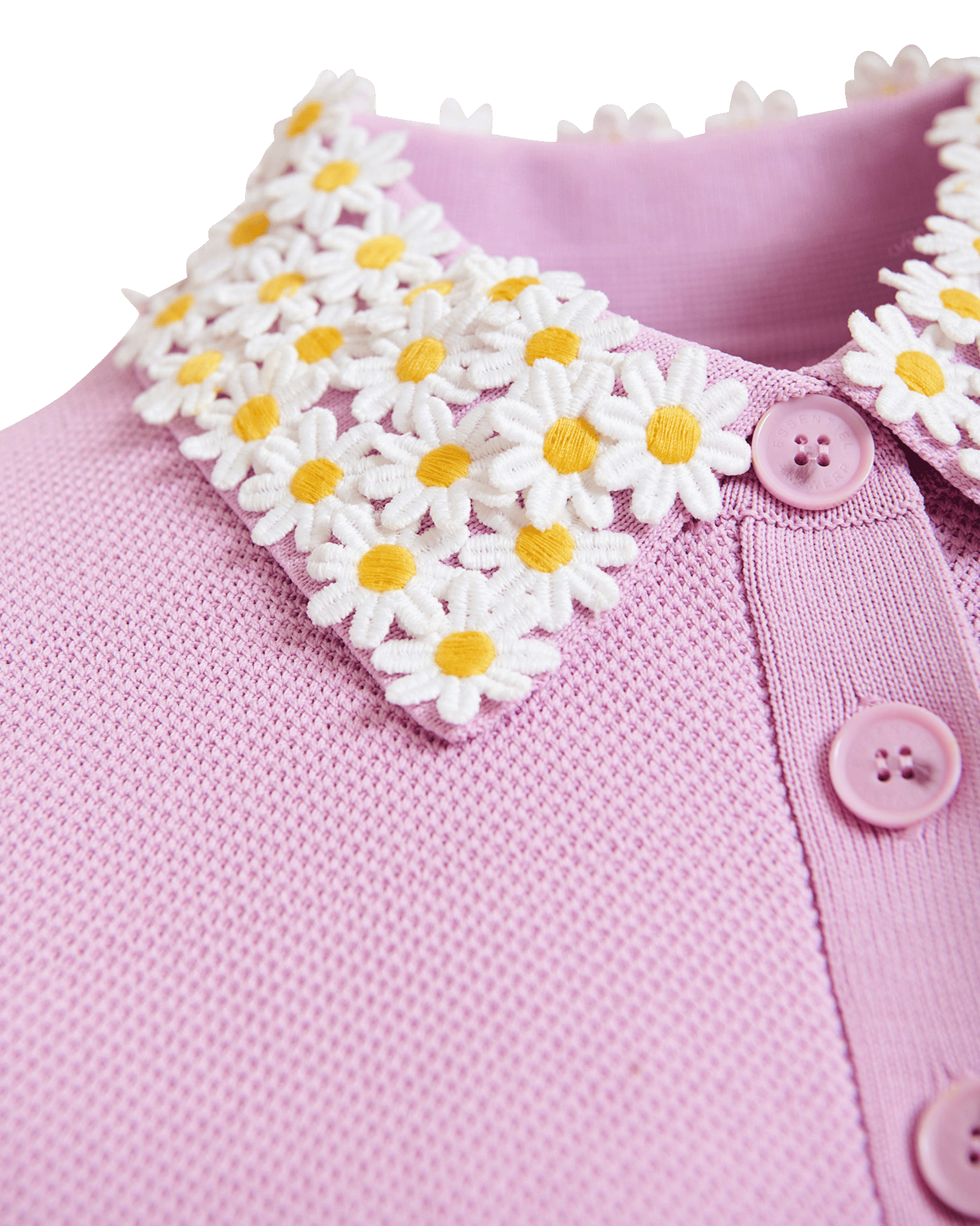 Short-sleeved plain polo shirt with flowers ESSENTIEL ANTWERP Purple