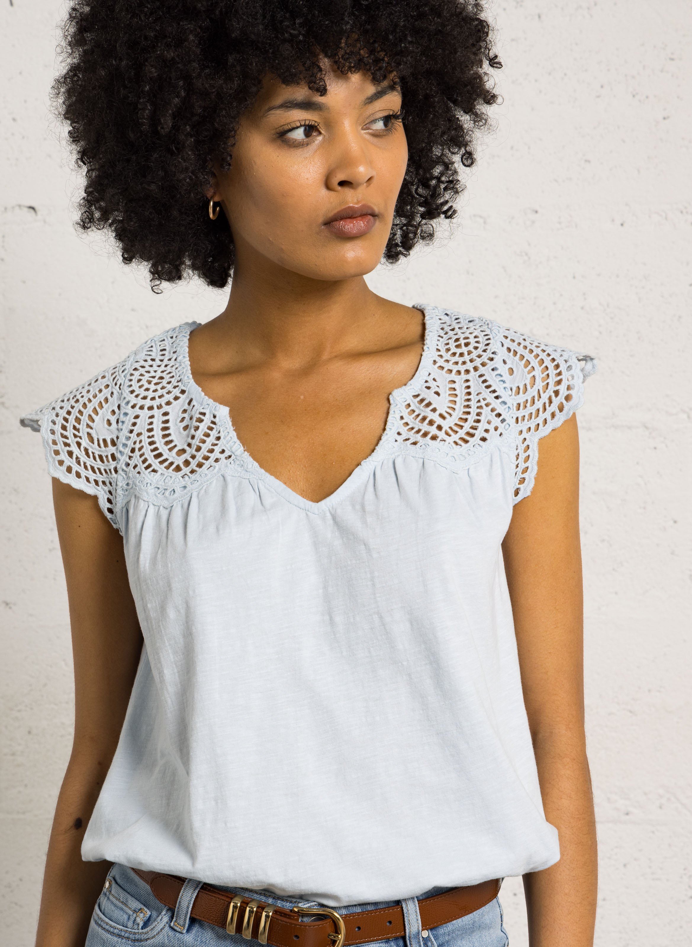 Katoenen top met V-hals MAISON 123 Blauw