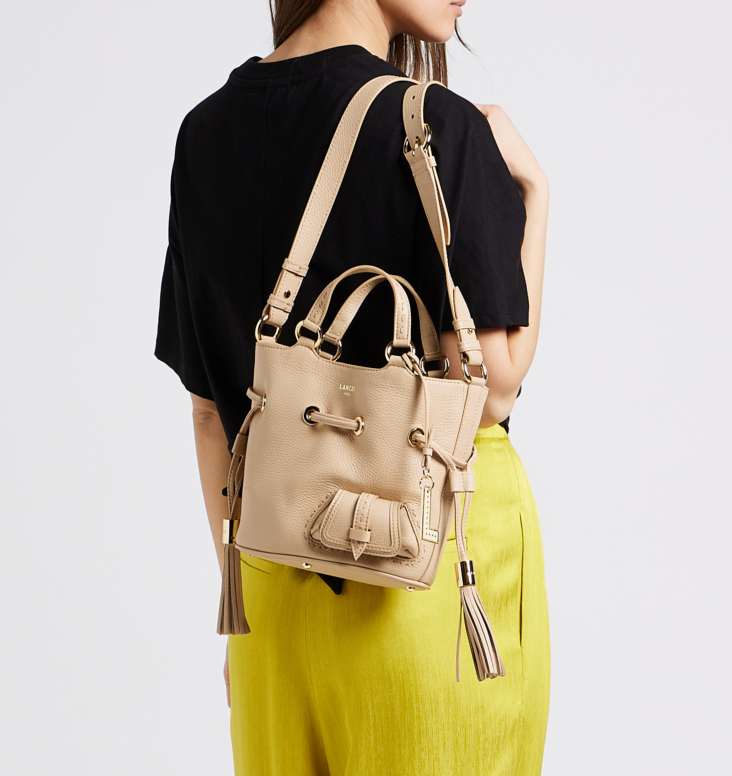 Grained leather bucket bag LANCEL Beige