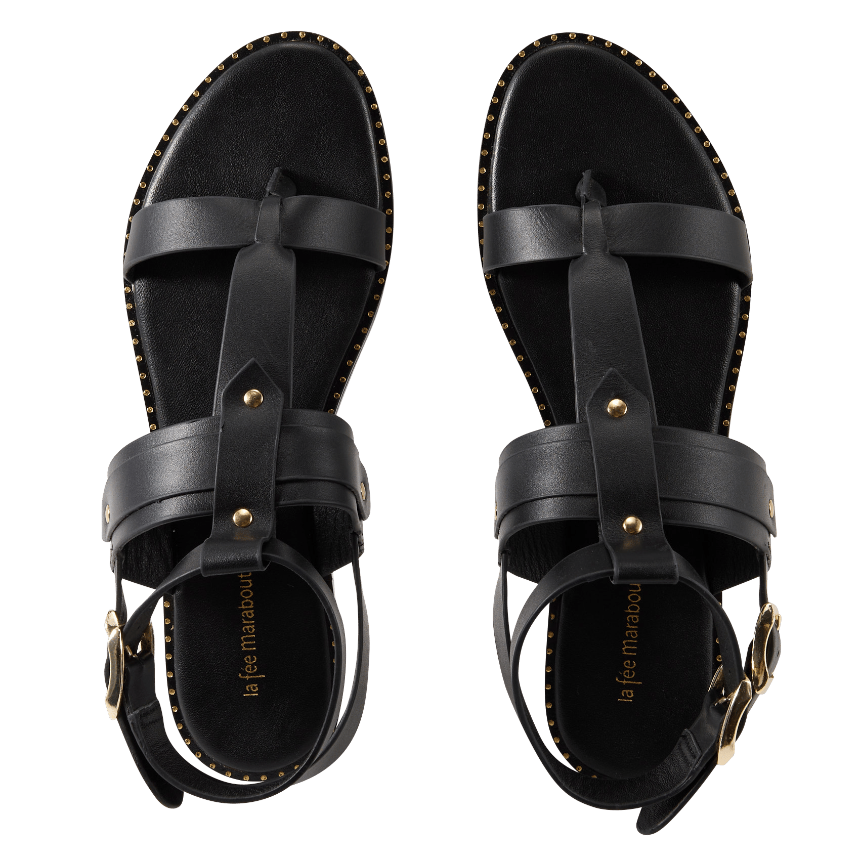 Sandales plates en cuir LA FEE MARABOUTEE Noir