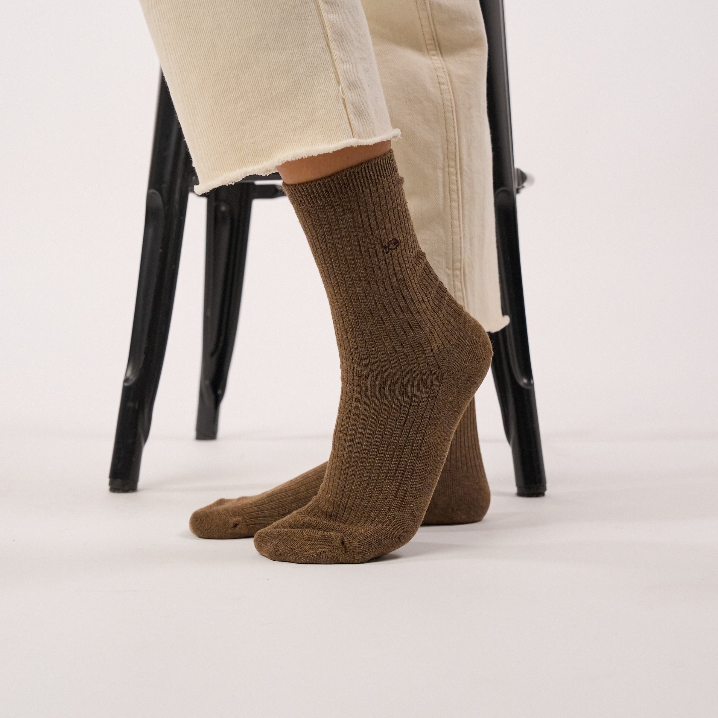 Ribbed Solid Combed Cotton Socks BILLYBELT Brown