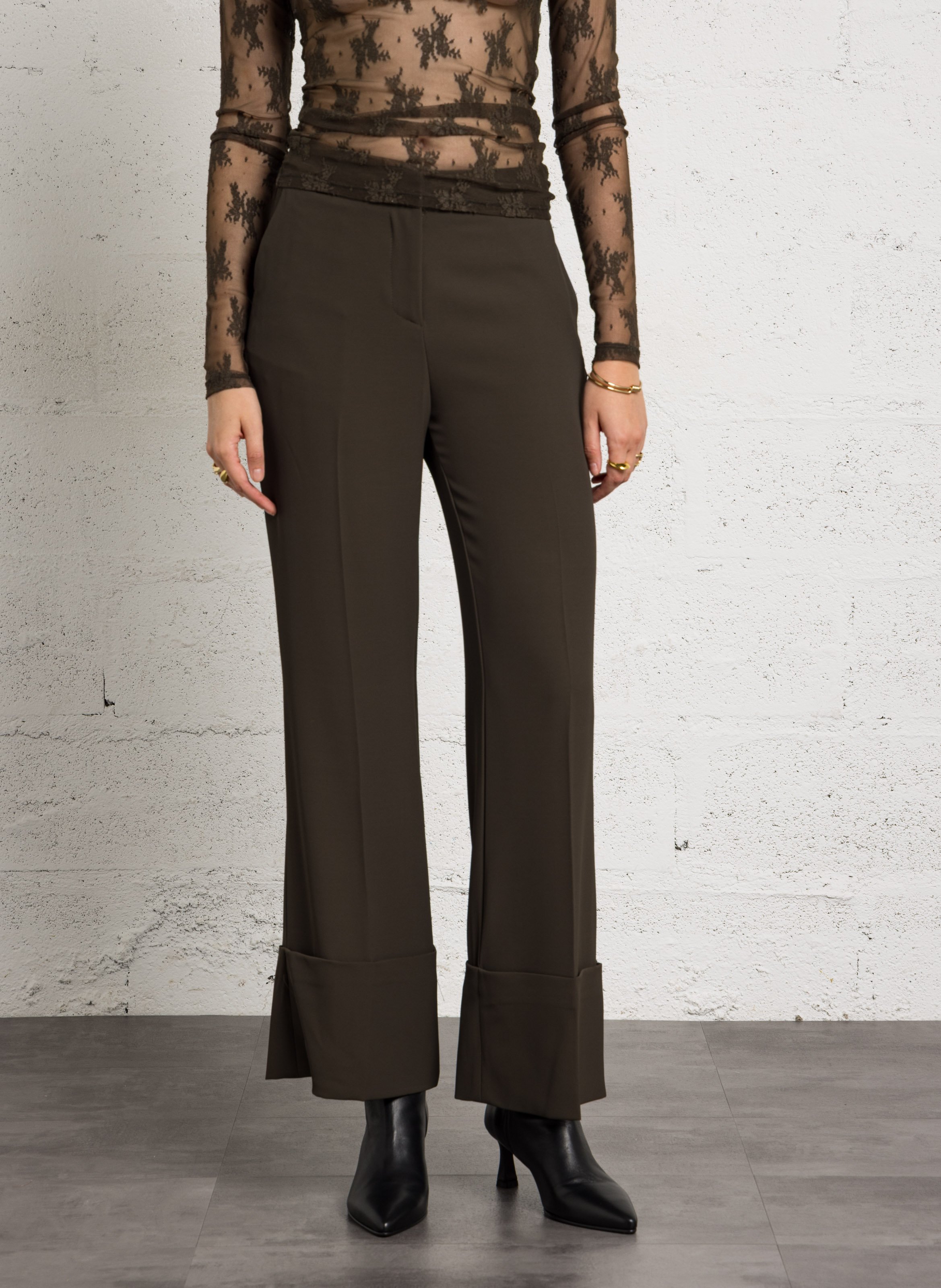 Pantalon palazzo fluide à grands revers IMPERIAL Vert