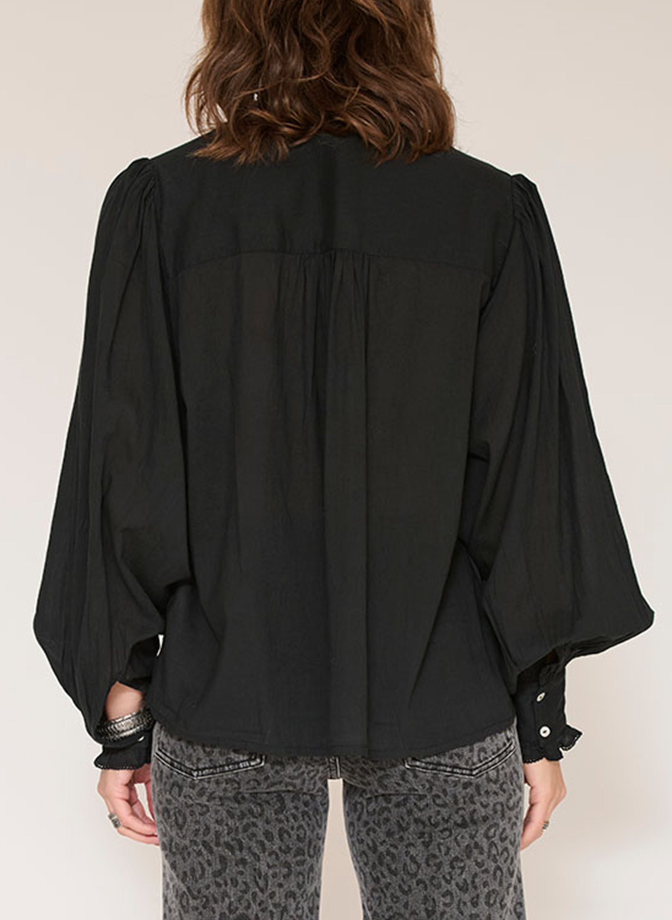 Blouse droite col rond à volants en coton MKT Noir