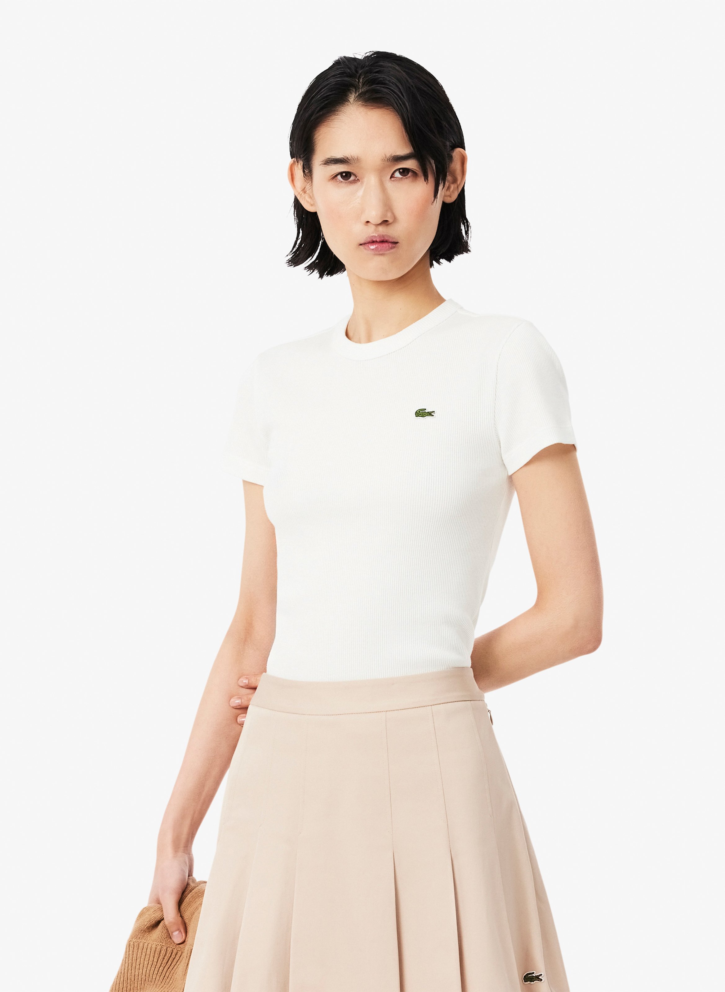 Tee-shirt moulant col rond en coton LACOSTE