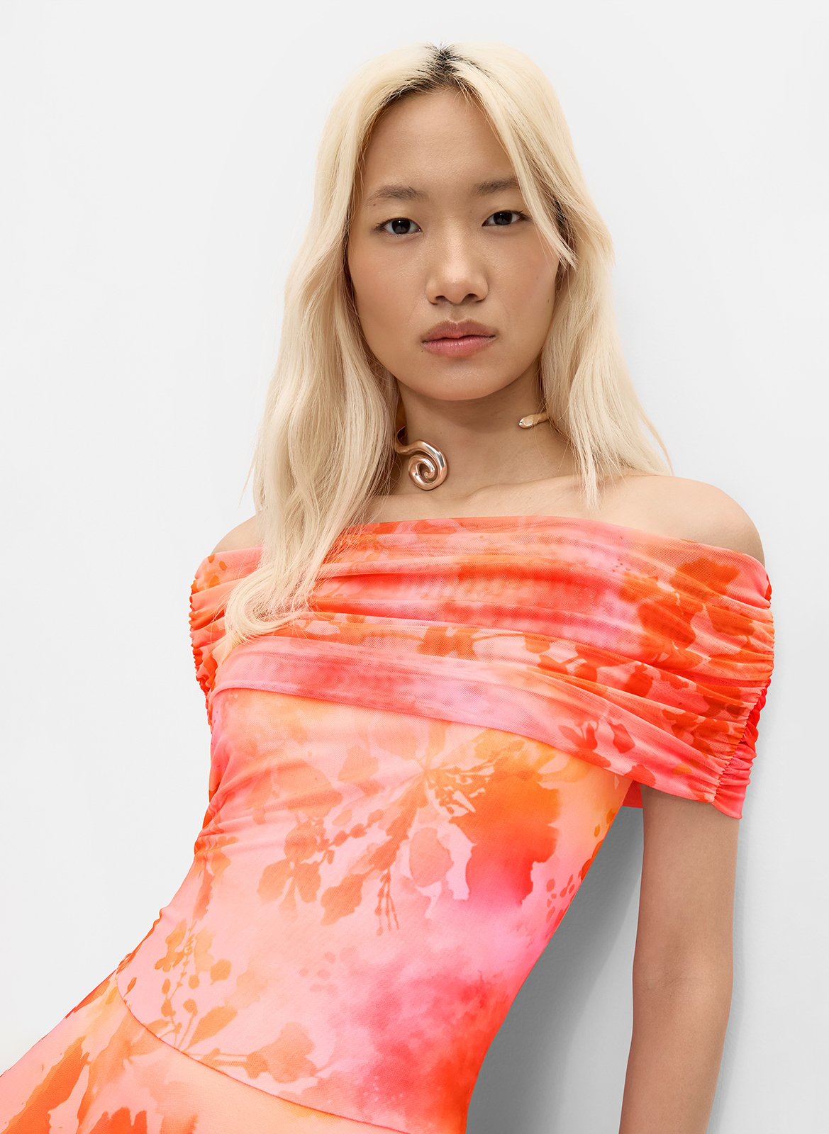 Flared long dress with bare shoulders DESIGUAL Red