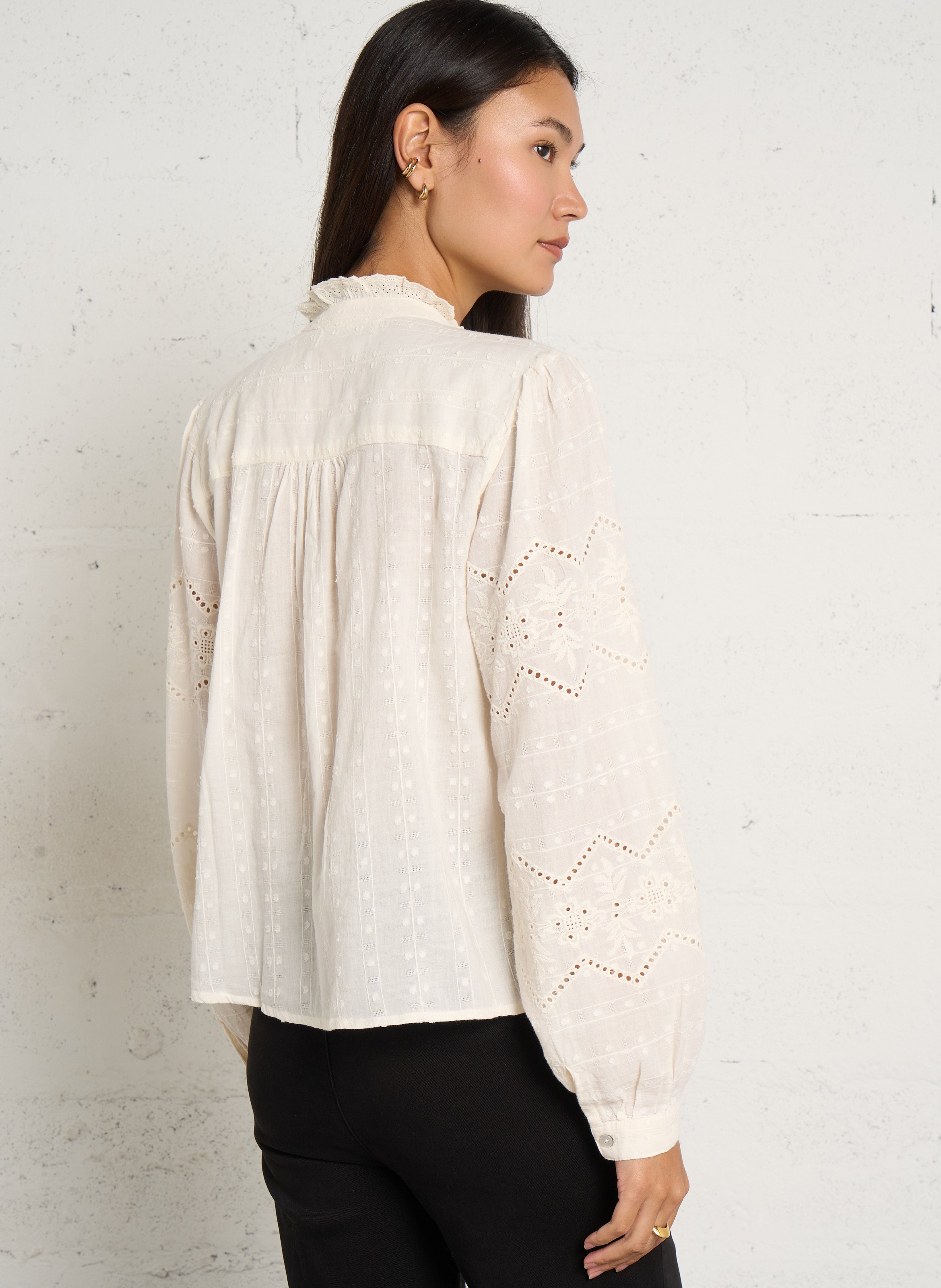 Bluse mit besticktem Detail aus Baumwolle MAISON HOTEL Weiss
