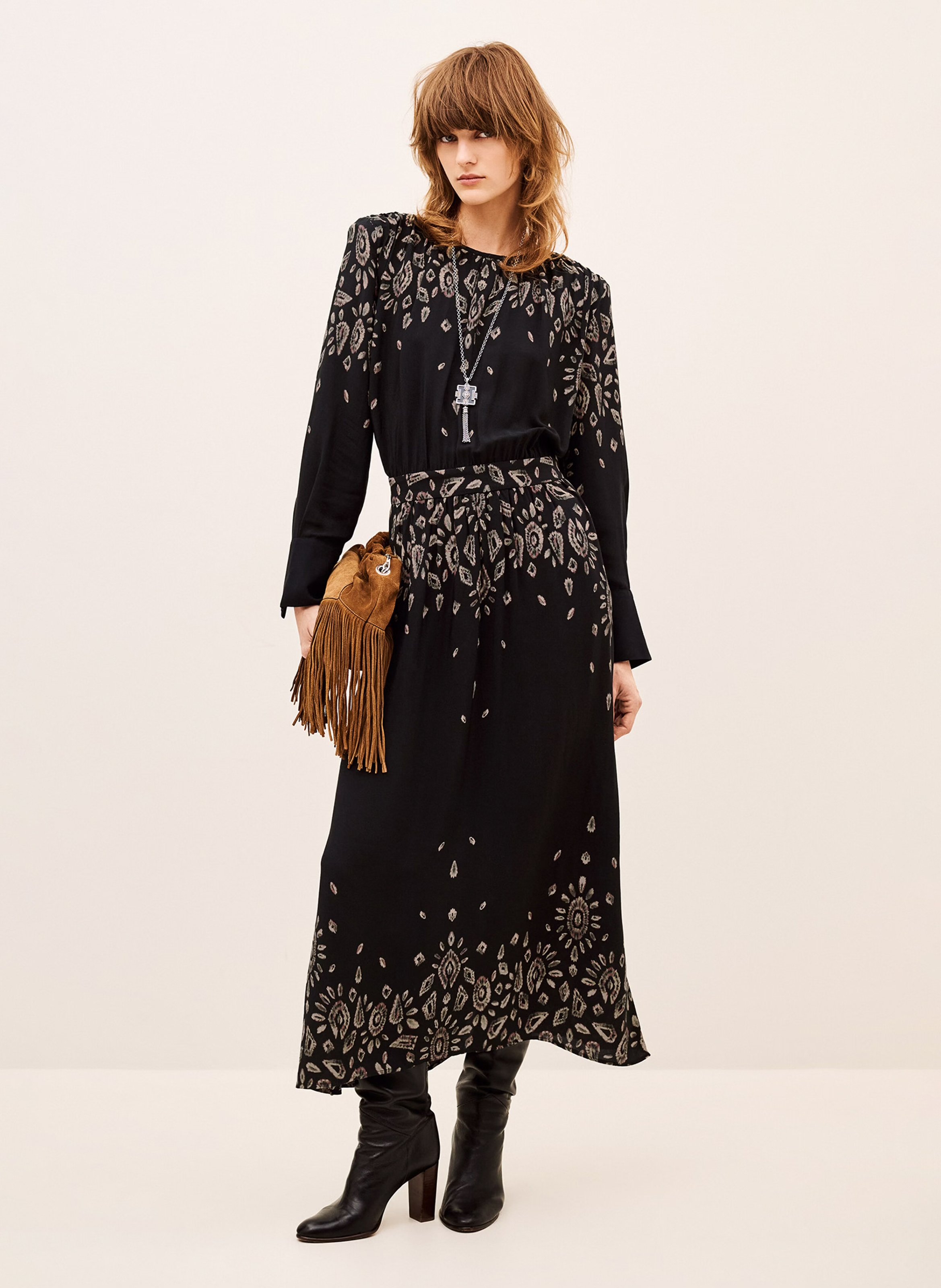 Long printed round-neck dress BA&SH Black