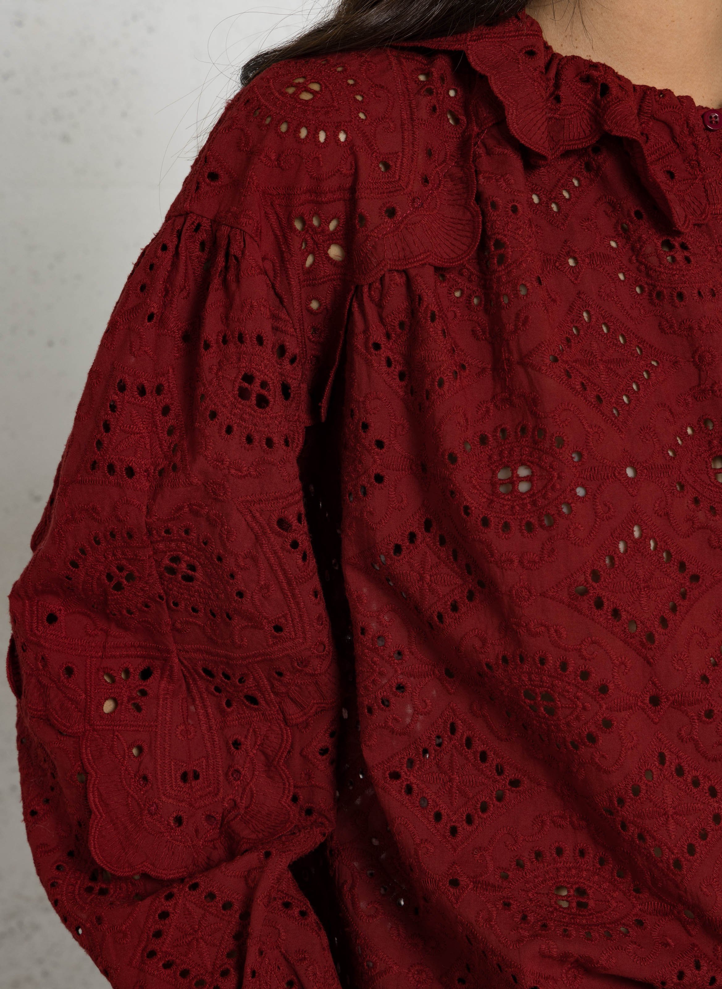 Blouse ample brodée en coton SEE U SOON Rouge