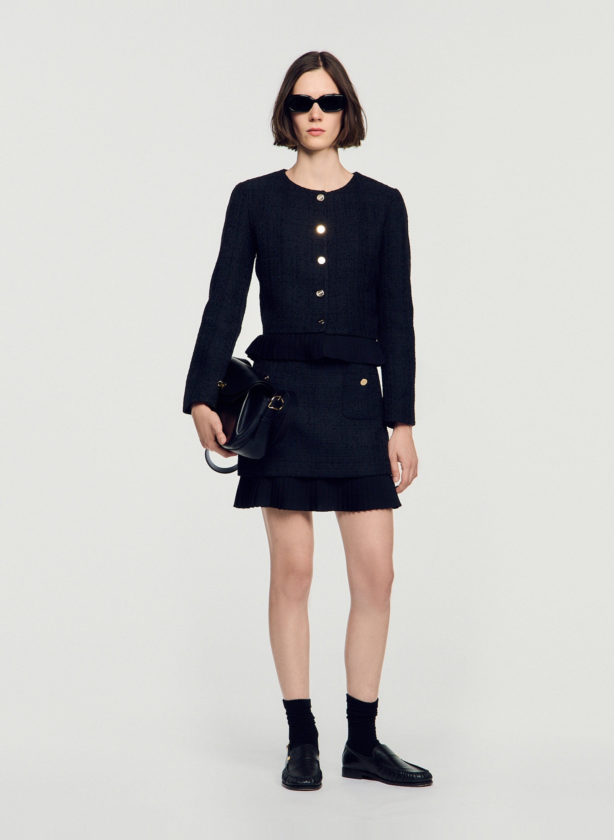 Veste droite en tweed SANDRO Noir
