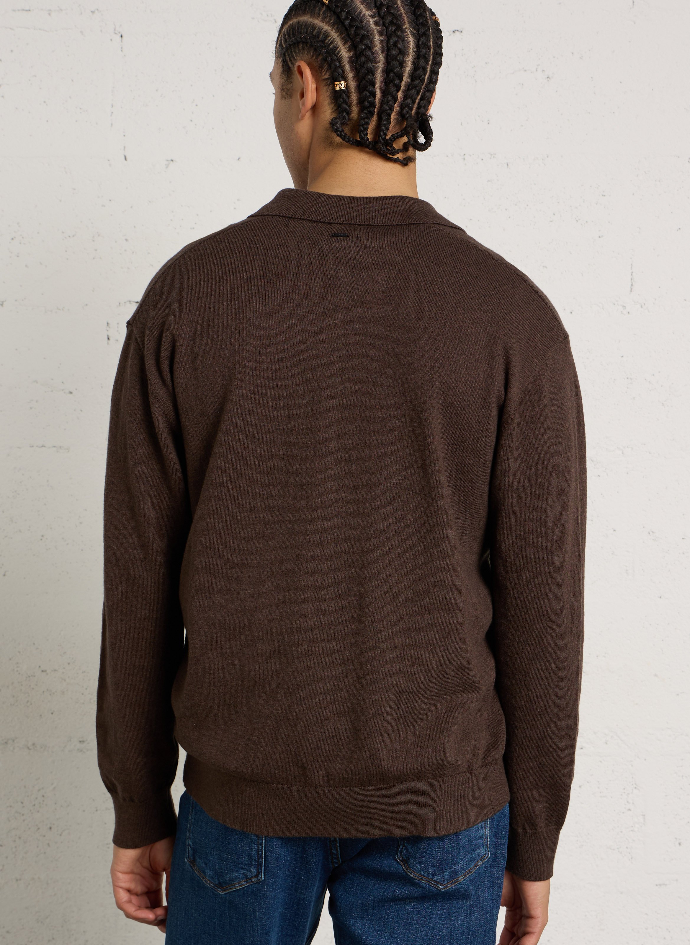 Pull droit en coton et cachemire IKKS Marron