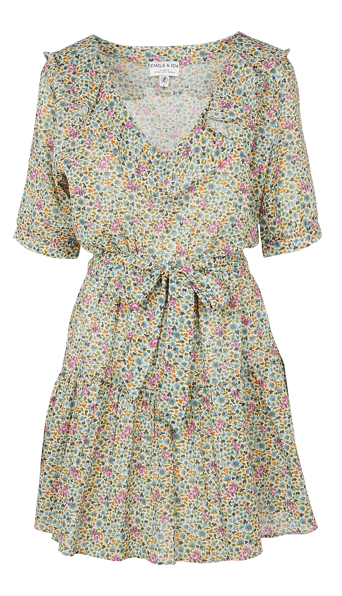 Kurzkleid aus bedruckter Baumwolle EMILE ET IDA Grun