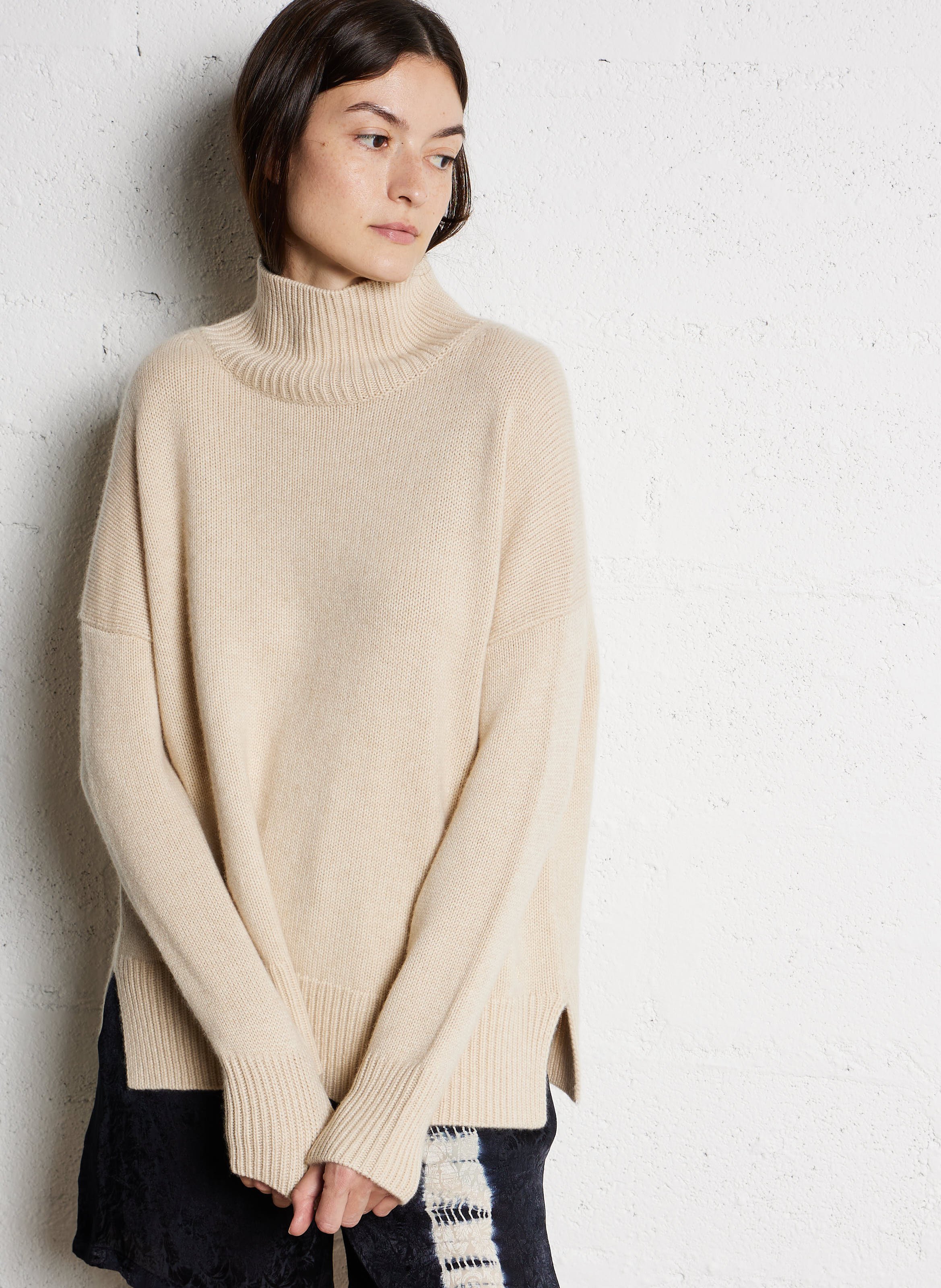 Pull ample col montant en cachemire KUJTEN Beige