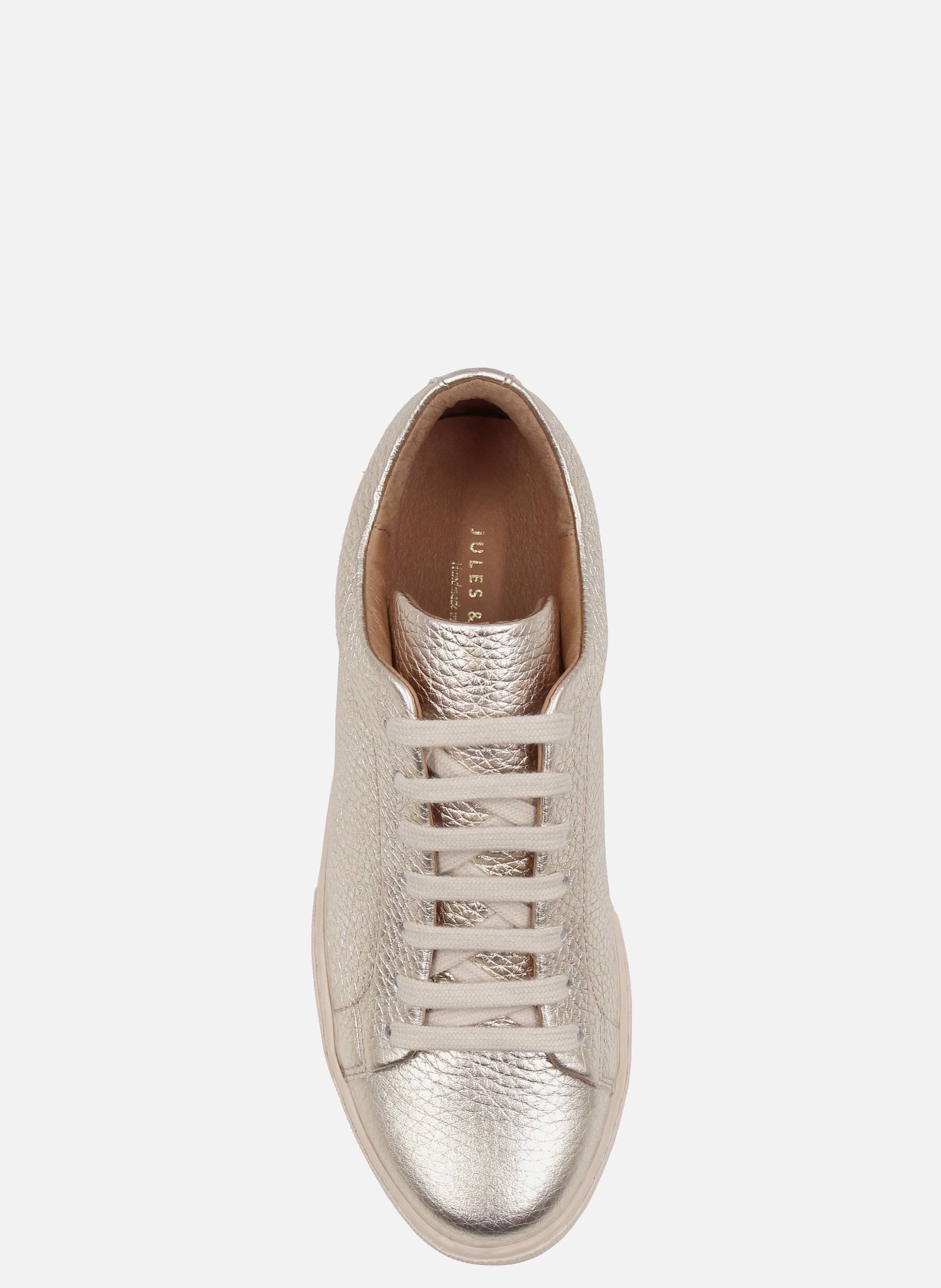 Lace-up metallic grained leather tennis shoes JULES & JENN Golden
