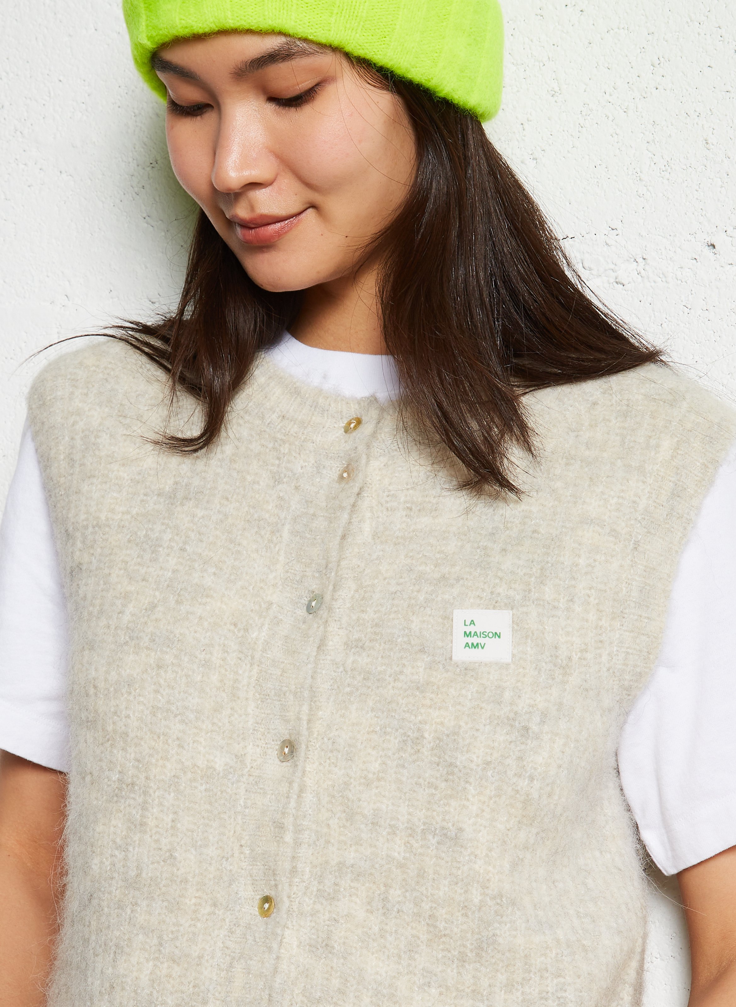 Geknöpfte Weste aus flauschigem Strick AMERICAN VINTAGE Beige