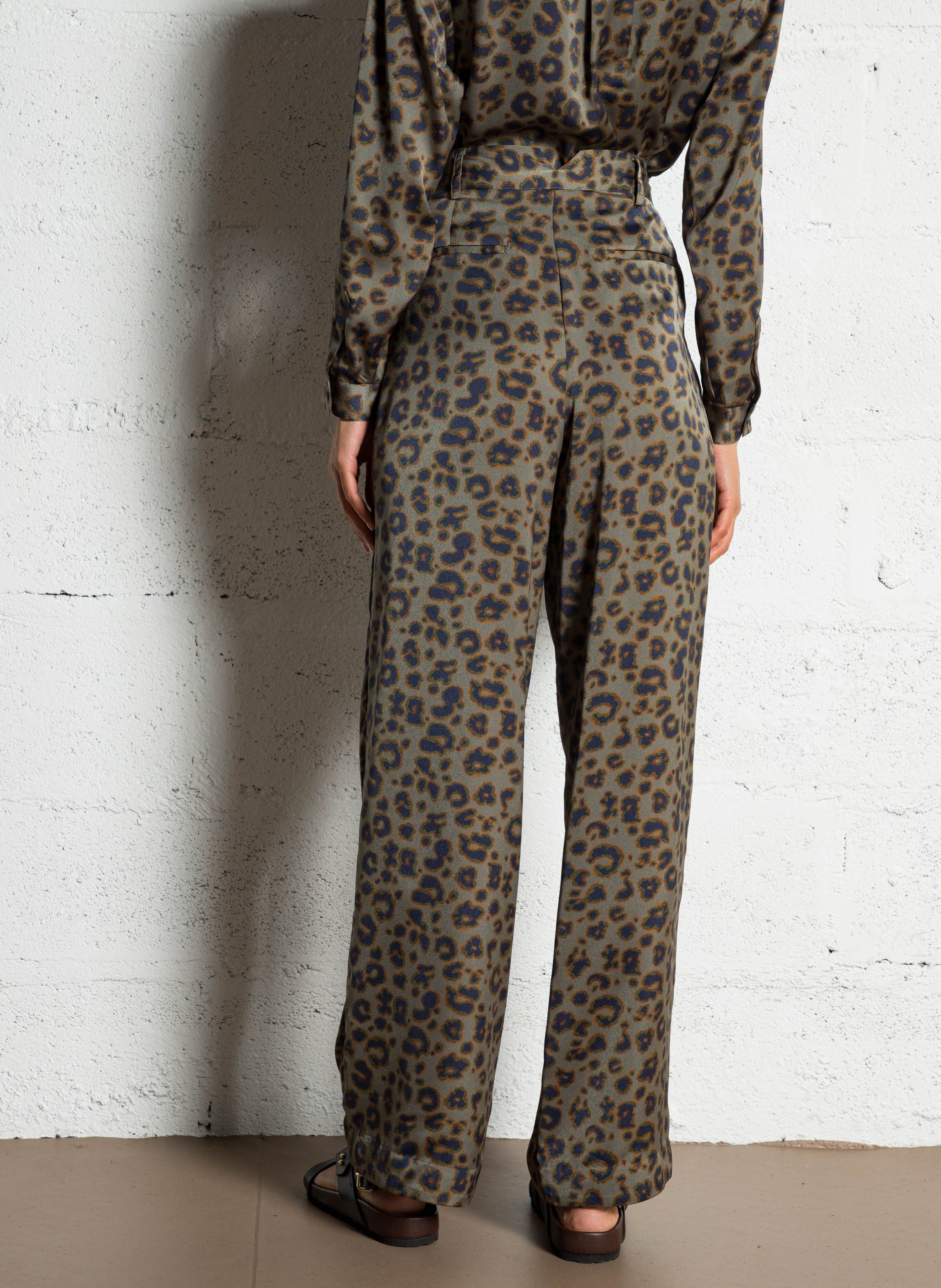 Wijde broek met luipaardprint BA&SH Kaki