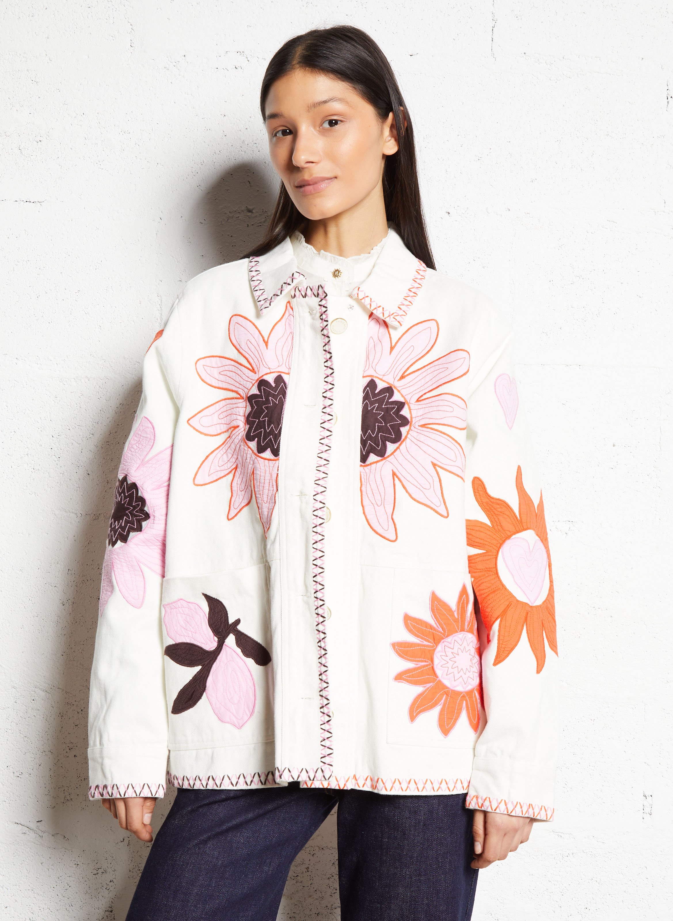 VESTE DROITE EN COTON IMPRIMé WARM WHITE FABIENNE CHAPOT - FEMME | Place des Tendances