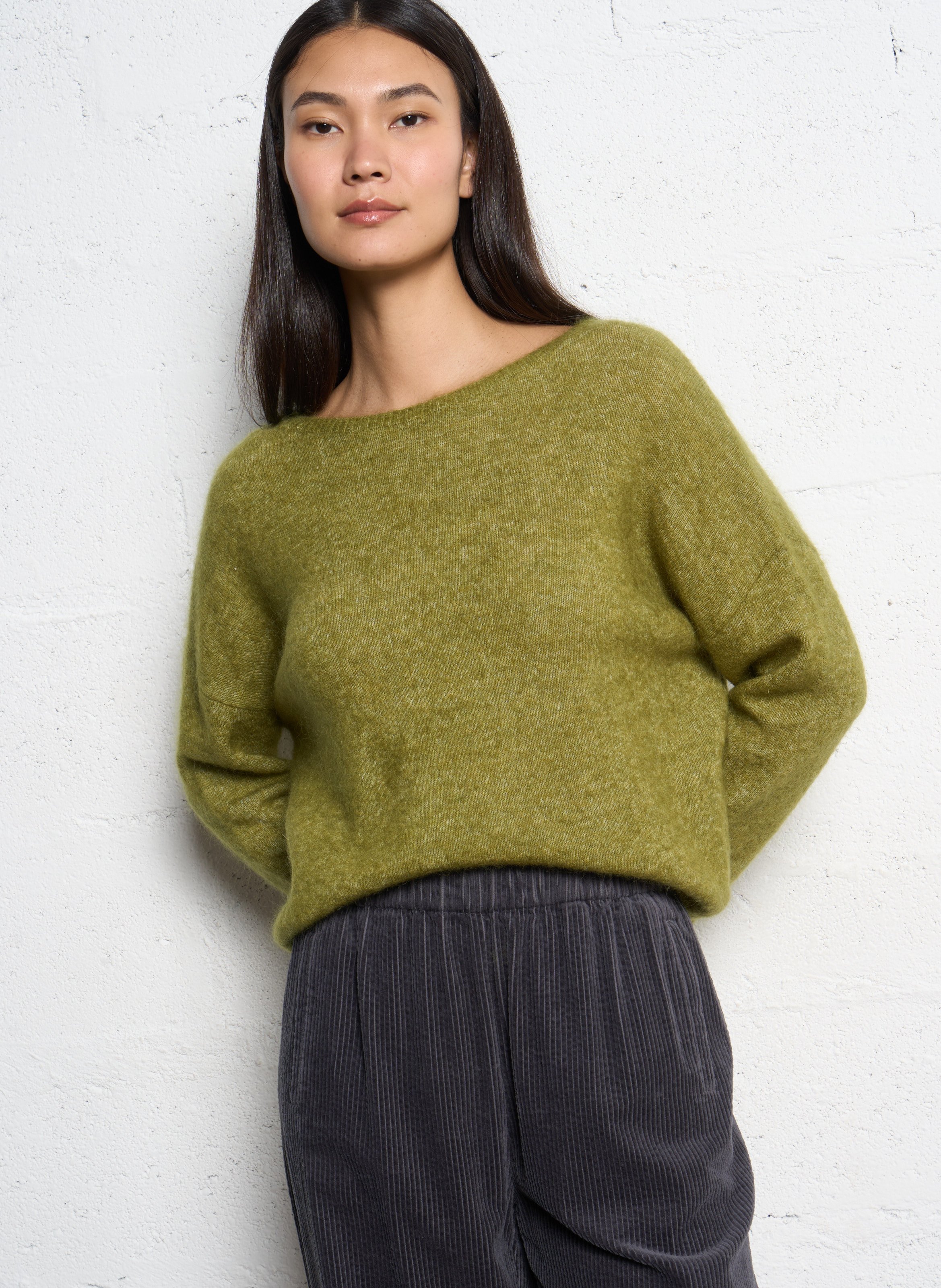 Pull ample col bateau en laine mélangée JC SOPHIE