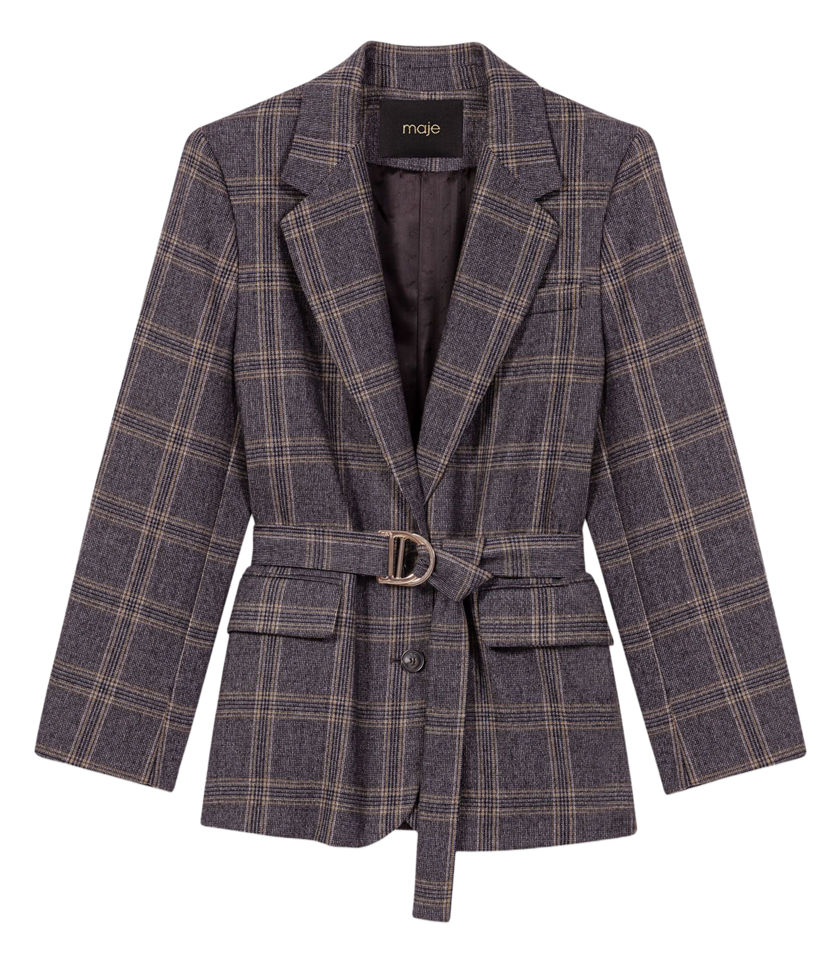 Veste col tailleur à carreau MAJE Gris