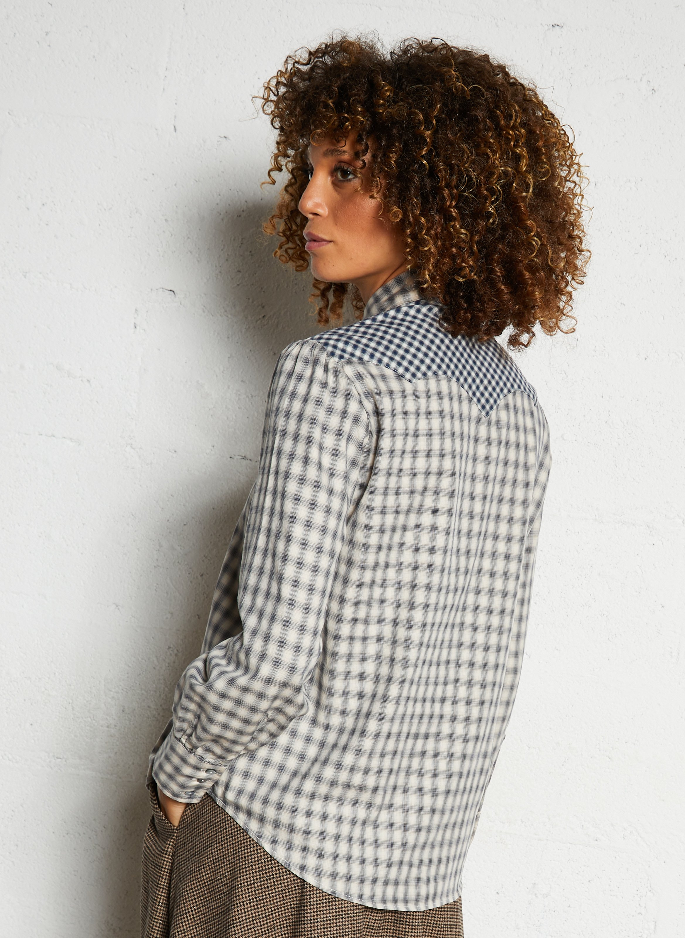 Chemise droite à carreaux en coton DIEGA Bleu