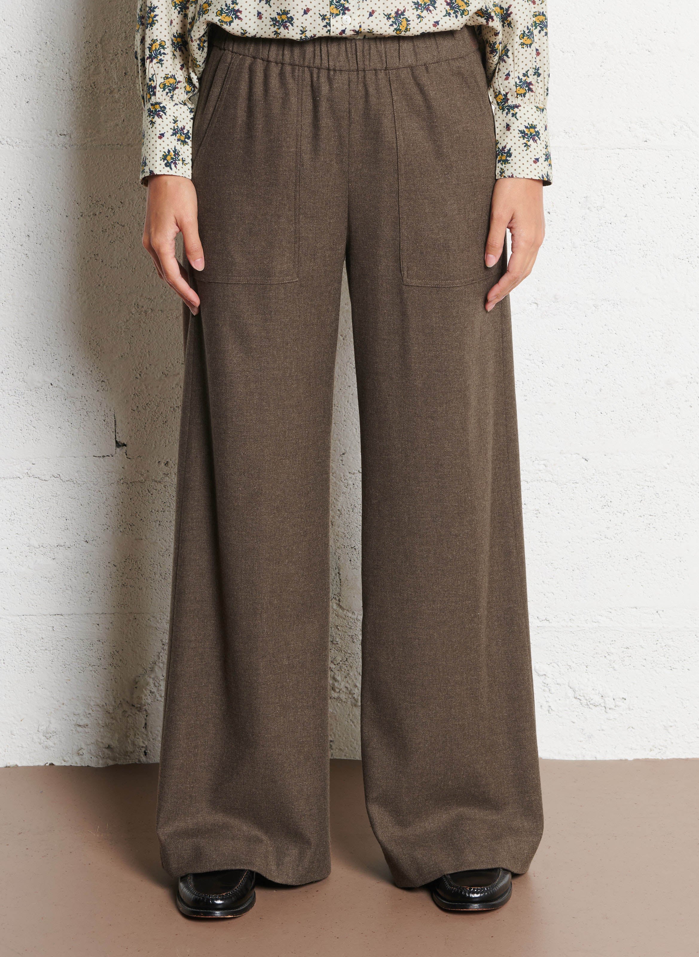 Declic wool-blend loose-fit trousers DIEGA Brown