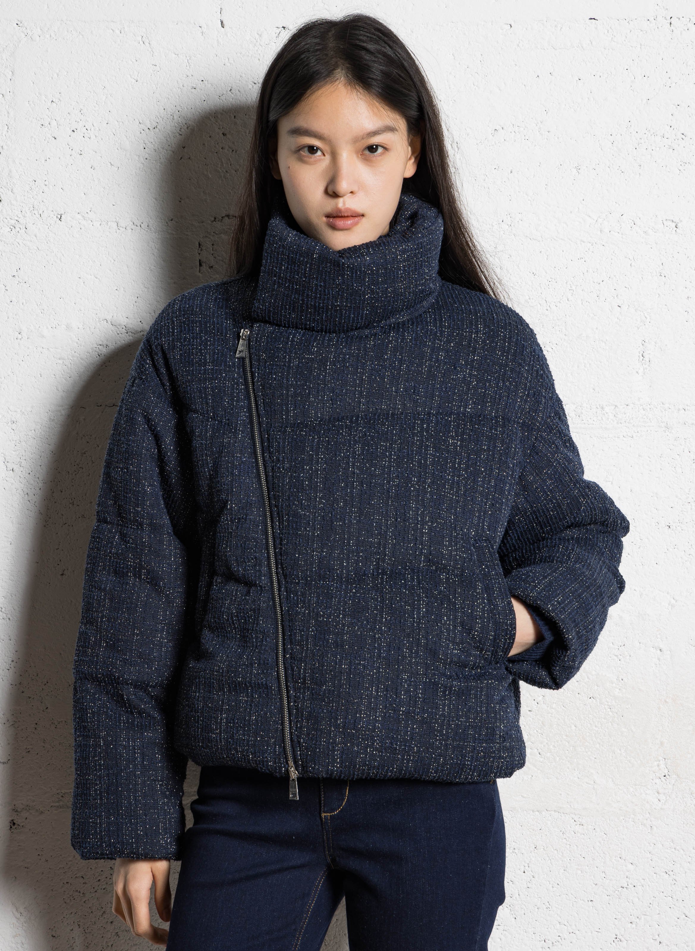 Oversize-Wolljacke aus Tweed LIU JO Blau