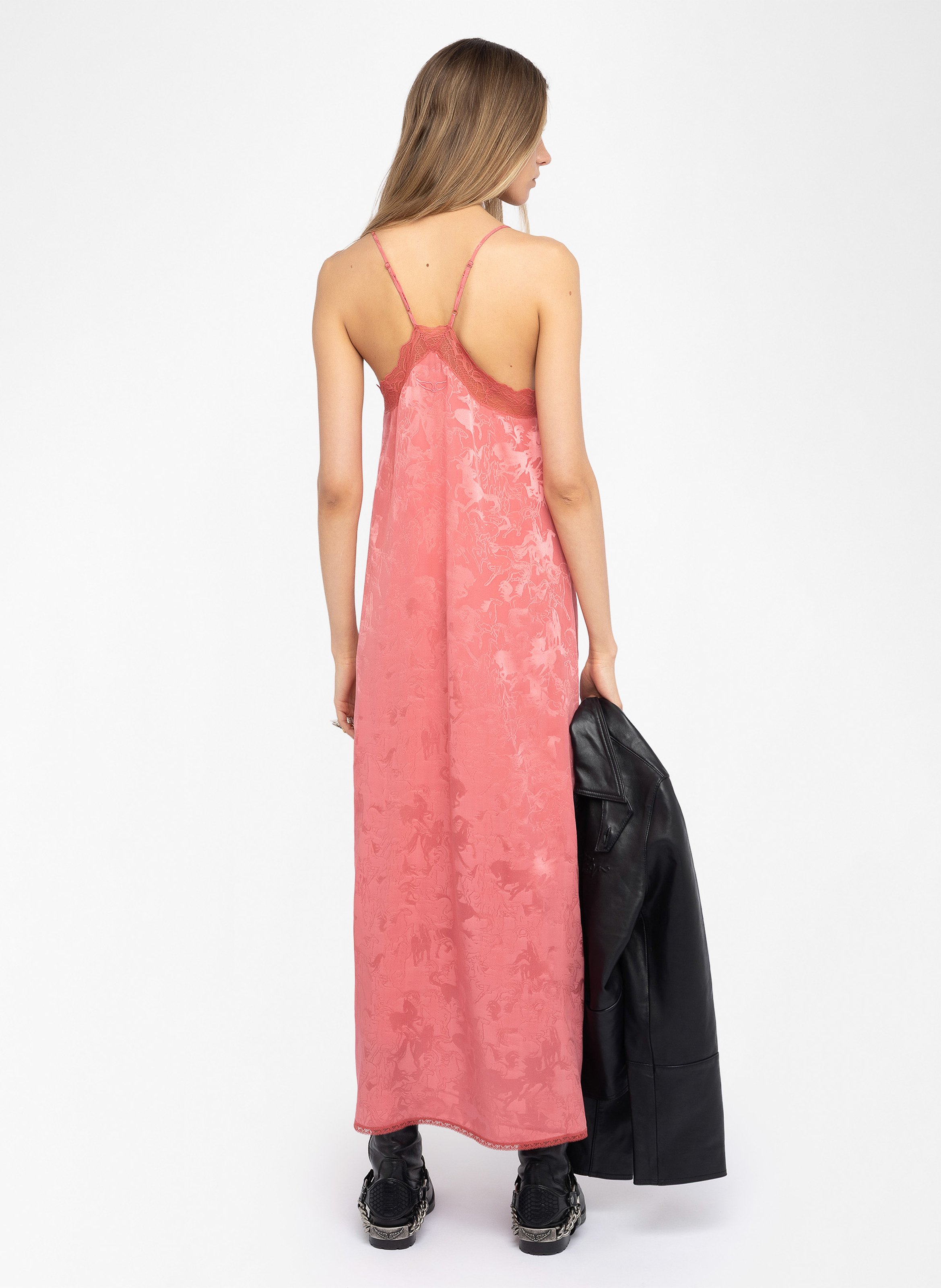 Robe longue brodée Rose