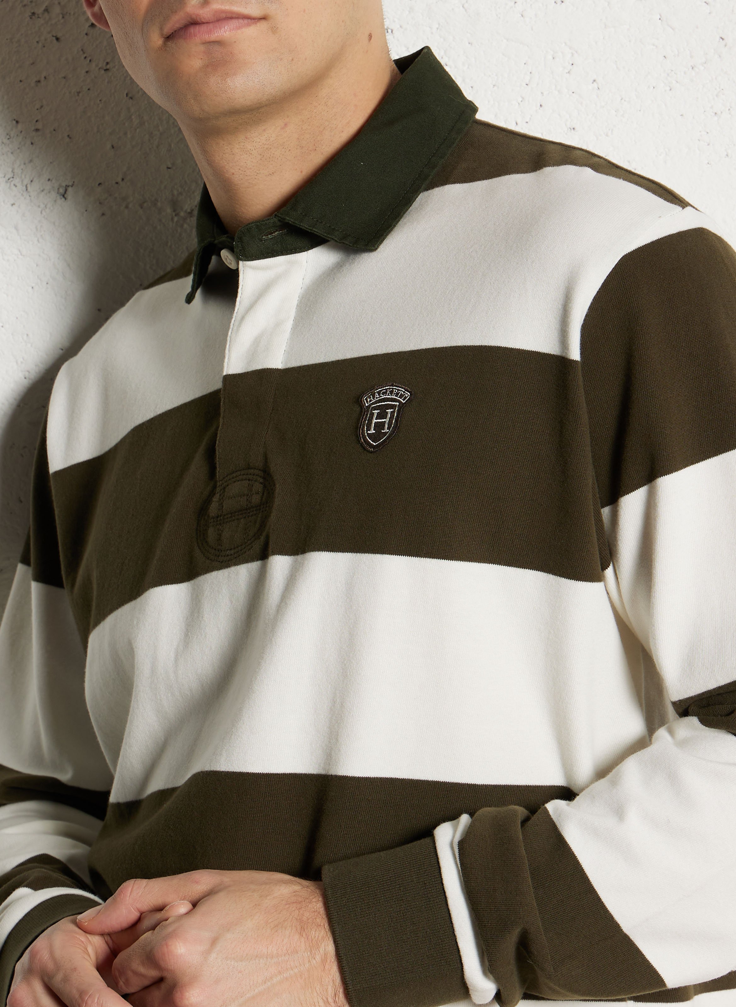 Gestreepte katoenen polo HACKETT Wit