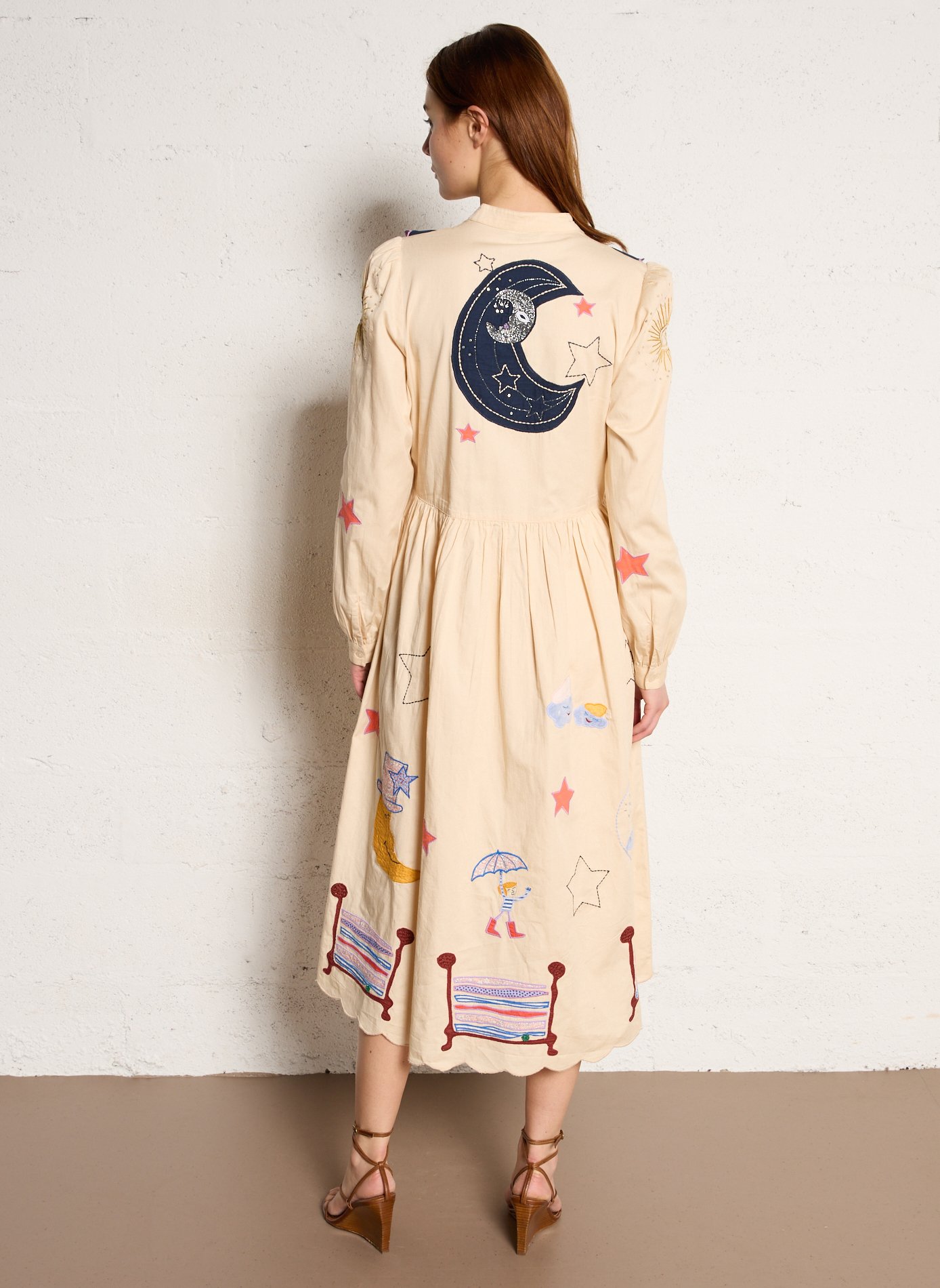 Robe longue col tunisien en coton bio STELLA NOVA Beige