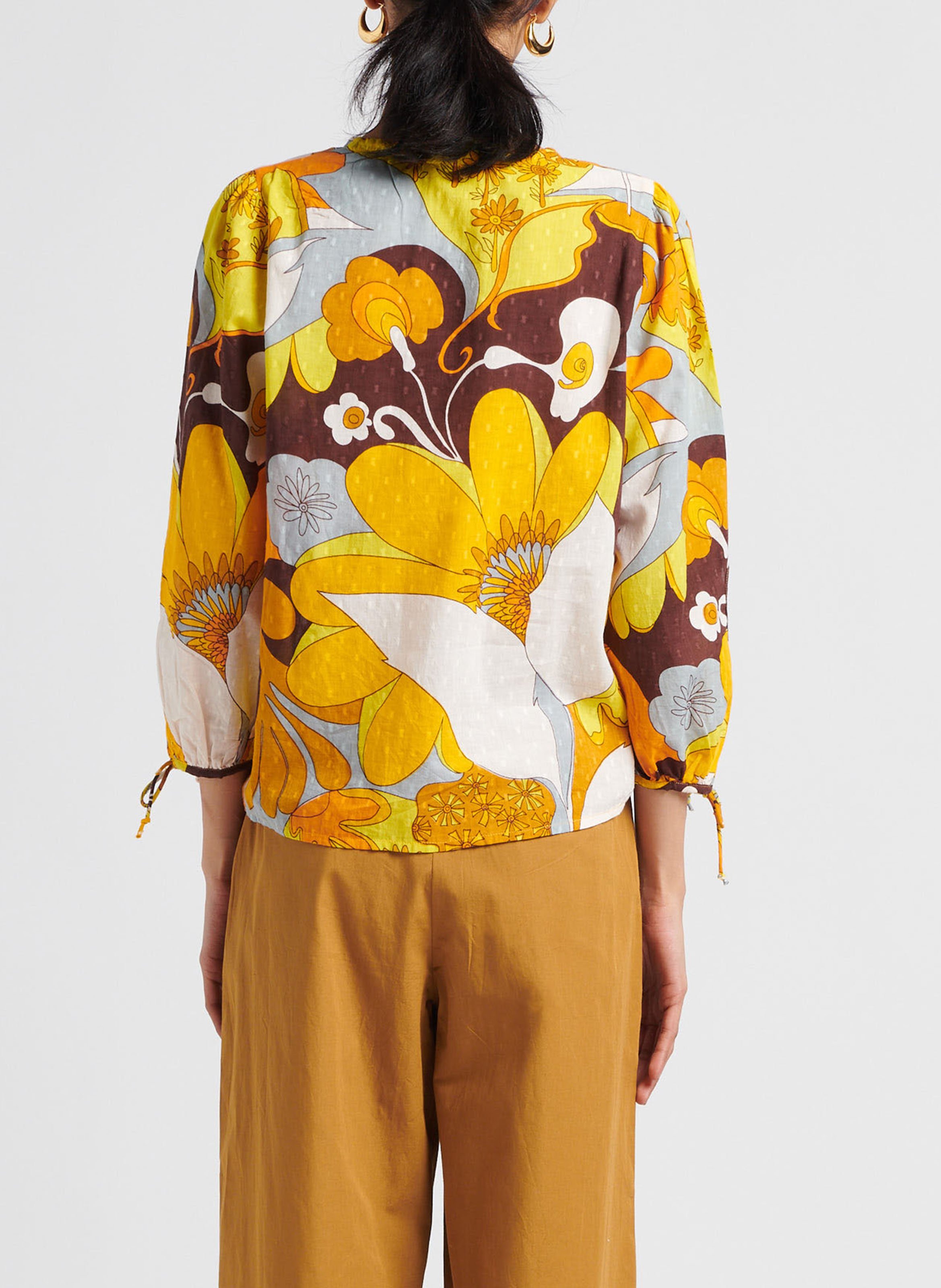 Soepelvallende, katoenen blouse met print ANTIK BATIK Geel