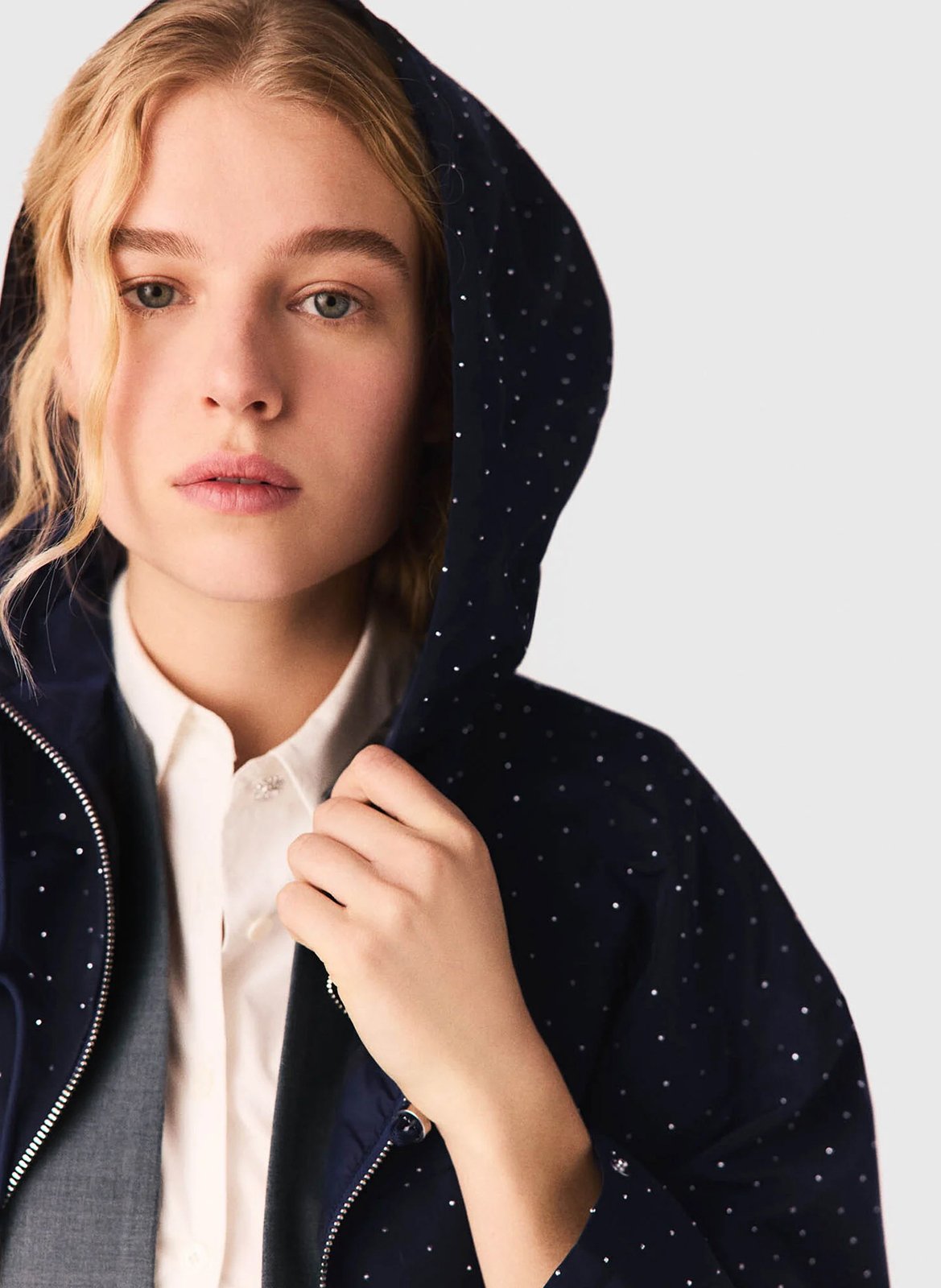 Windjack met opstaande kraag en strass recht model MAJE Blauw