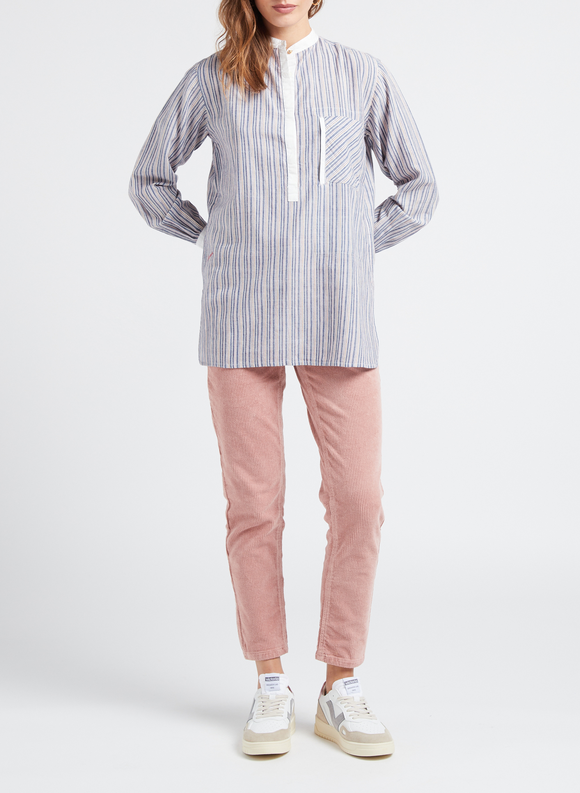 Weite Baumwollbluse mit Mao-Kragen LAURENCE BRAS Blau