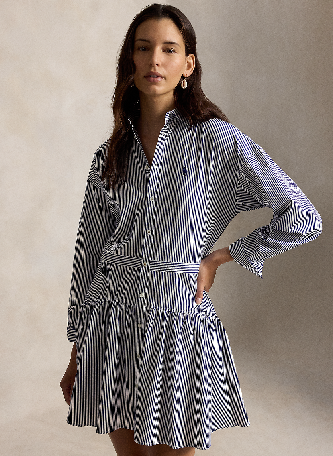 Robe chemise col classique rayée en coton POLO RALPH LAUREN Blanc