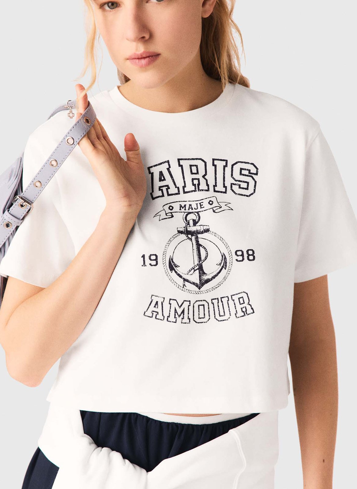 Tee-shirt col rond imprimé MAJE Blanc