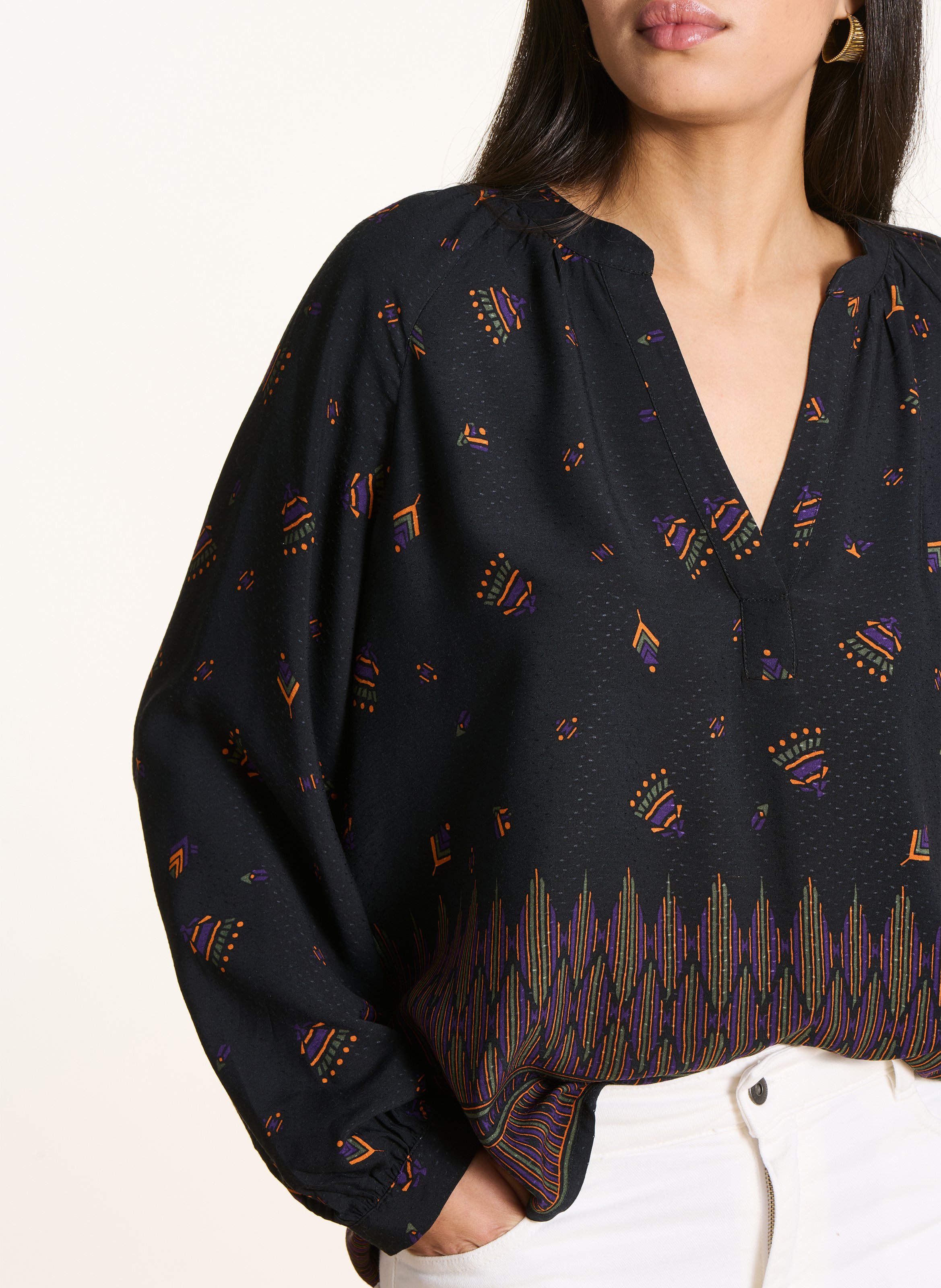 Blouse ample col tunisien  LA FEE MARABOUTEE Noir