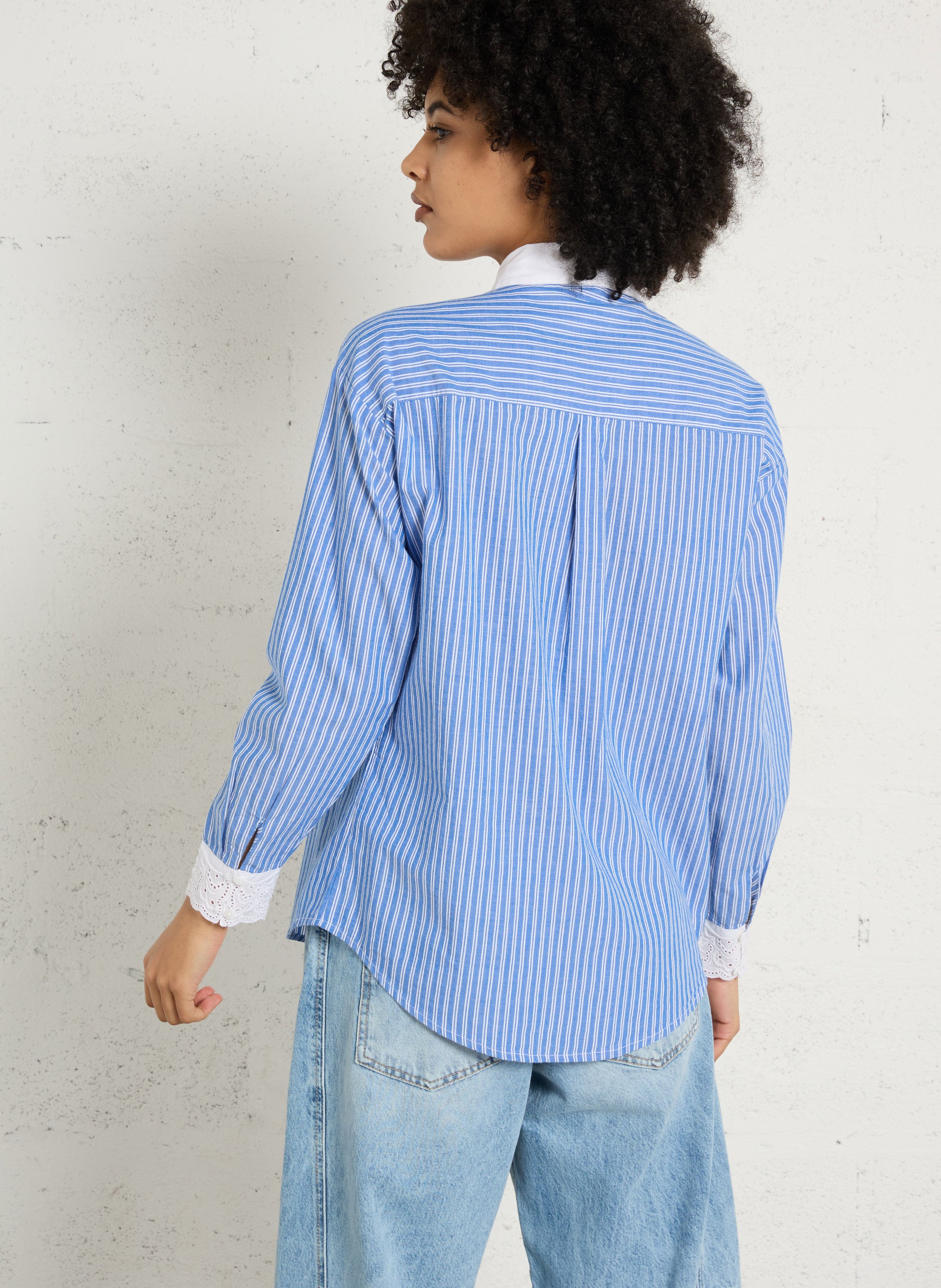 Chemise droite col classique en coton rayé MAISON 123 Bleu