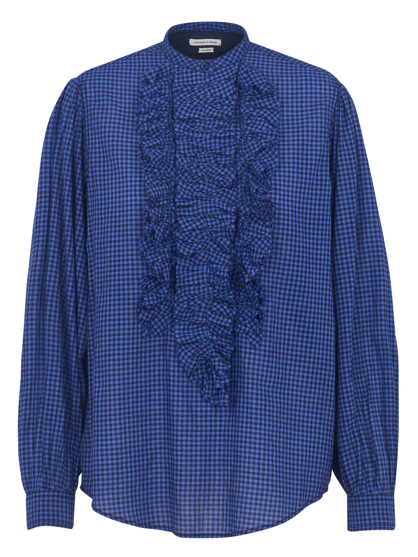 Blouse met ronde hals, ruitjes en ruches. LAURENCE BRAS Blauw