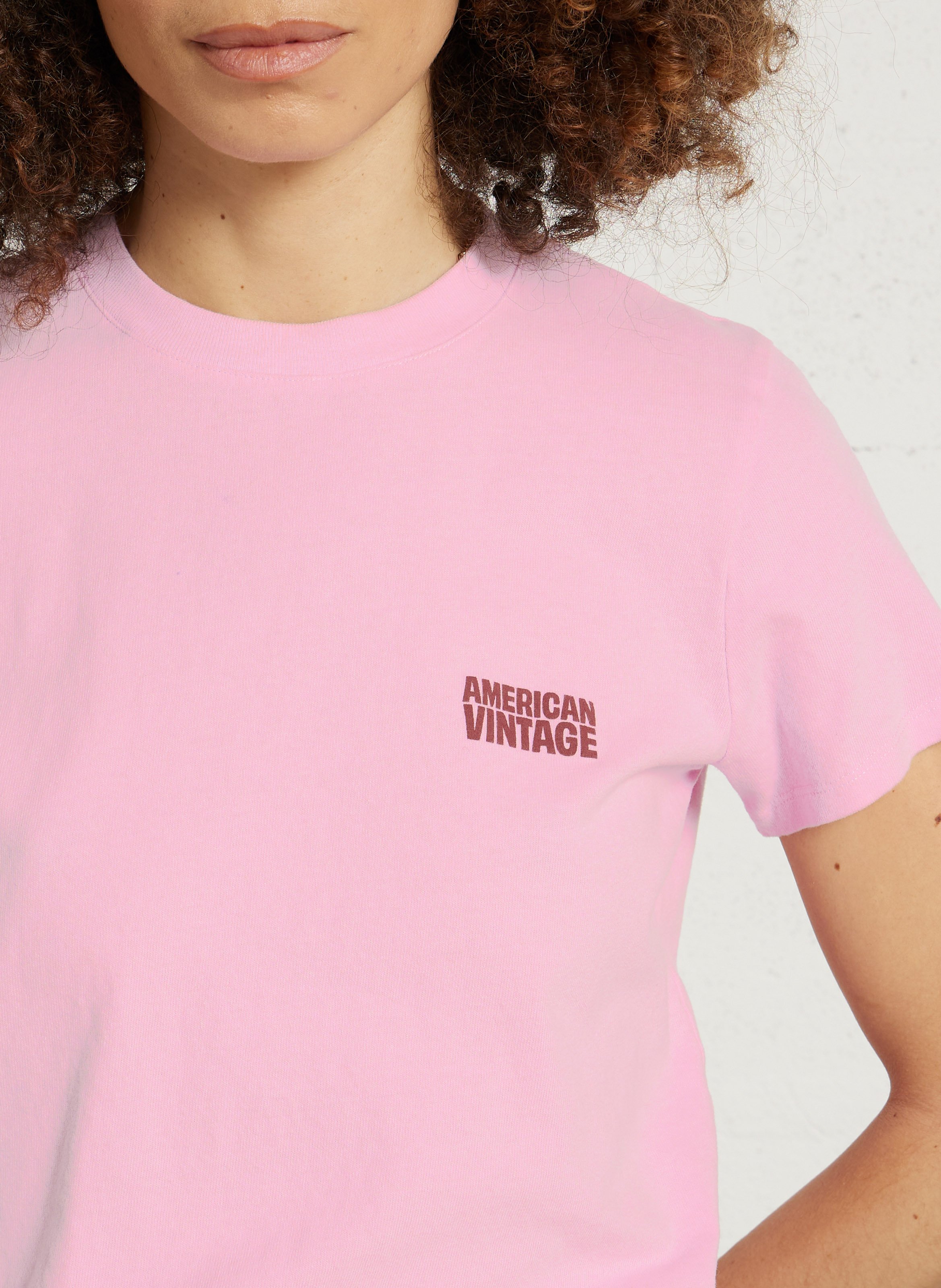 Tee-shirt droit col rond en coton AMERICAN VINTAGE Rose