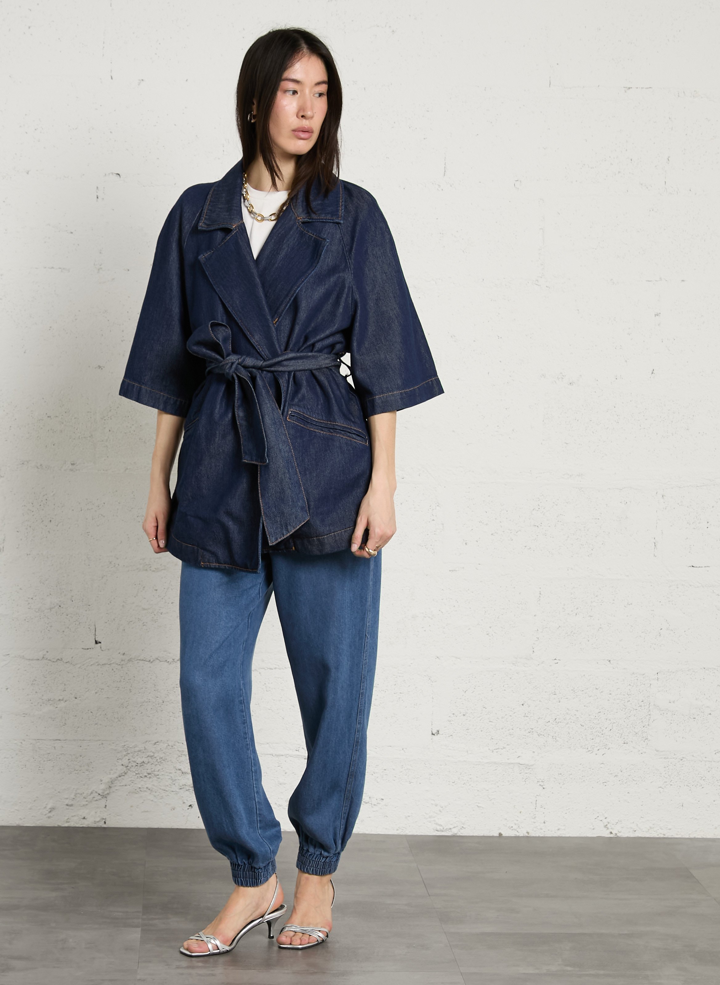 Tailored collar denim jacket in blended cotton PLEASE Blue