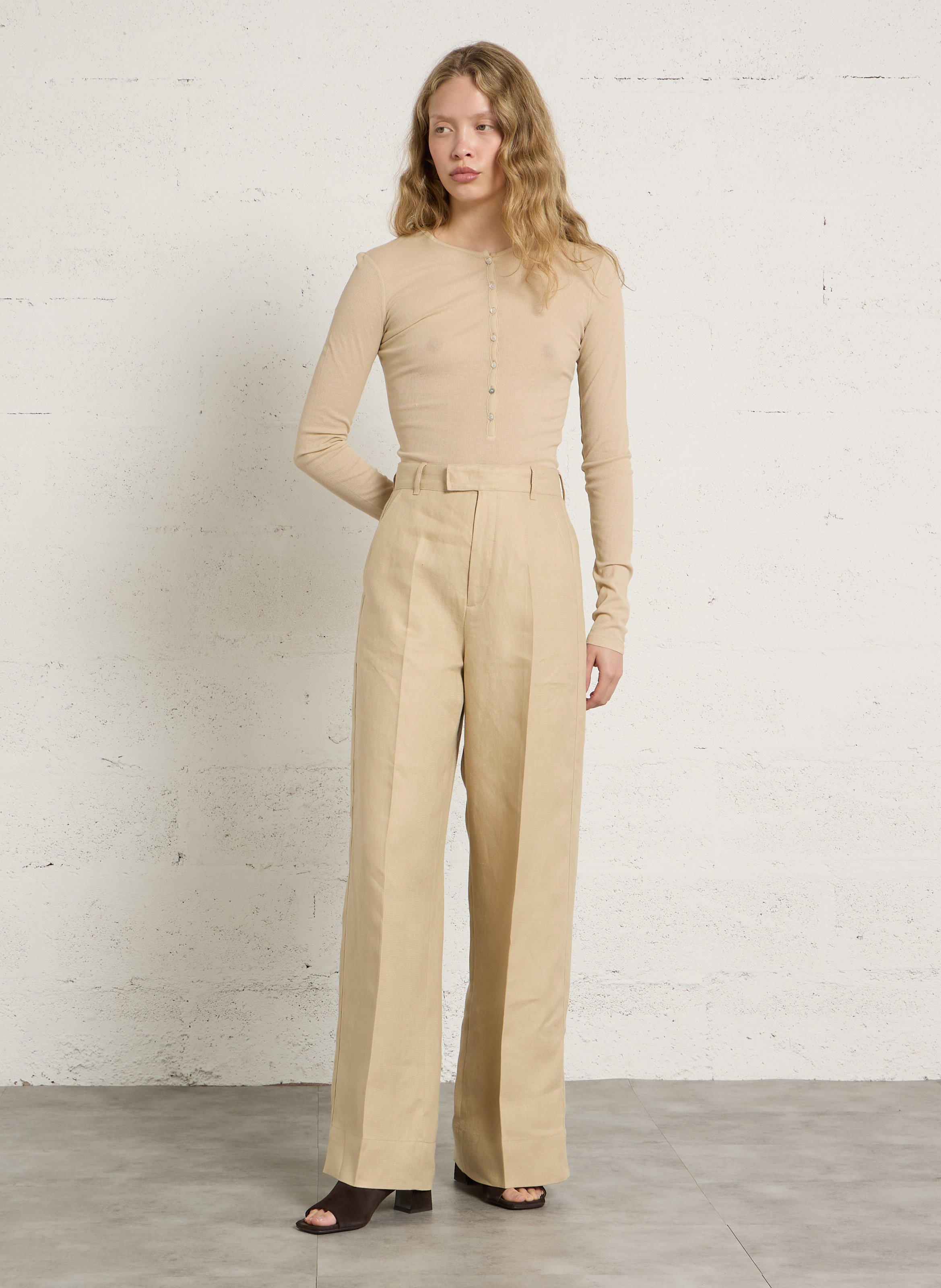 T-shirt droit col rond en coton bio SOEUR Beige