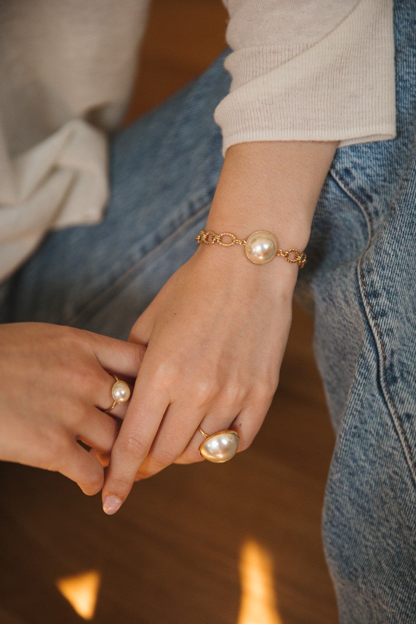 Maxi gold-plated pearl ring Golden