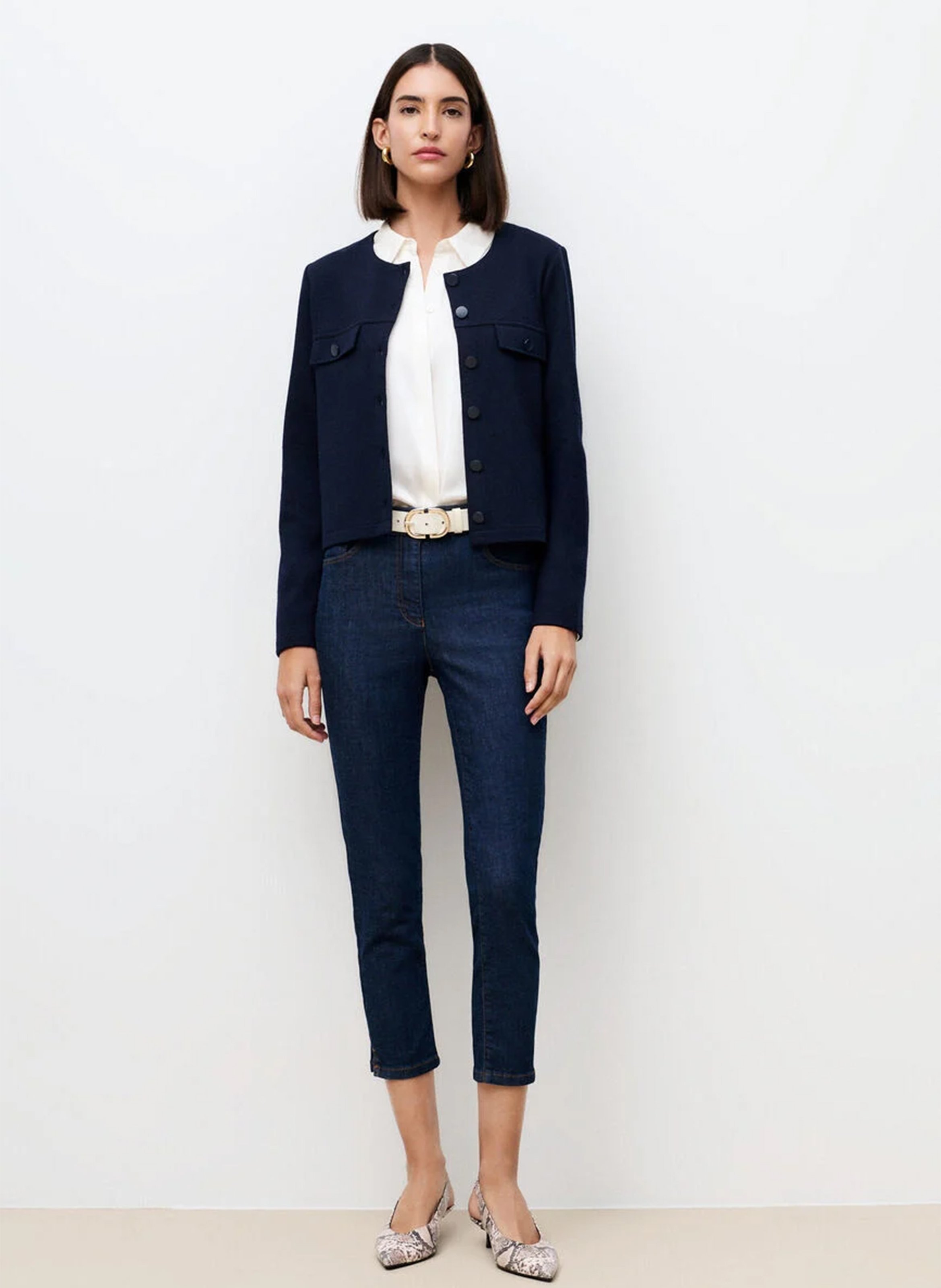 Veste droite col rond en maille CAROLL Bleu