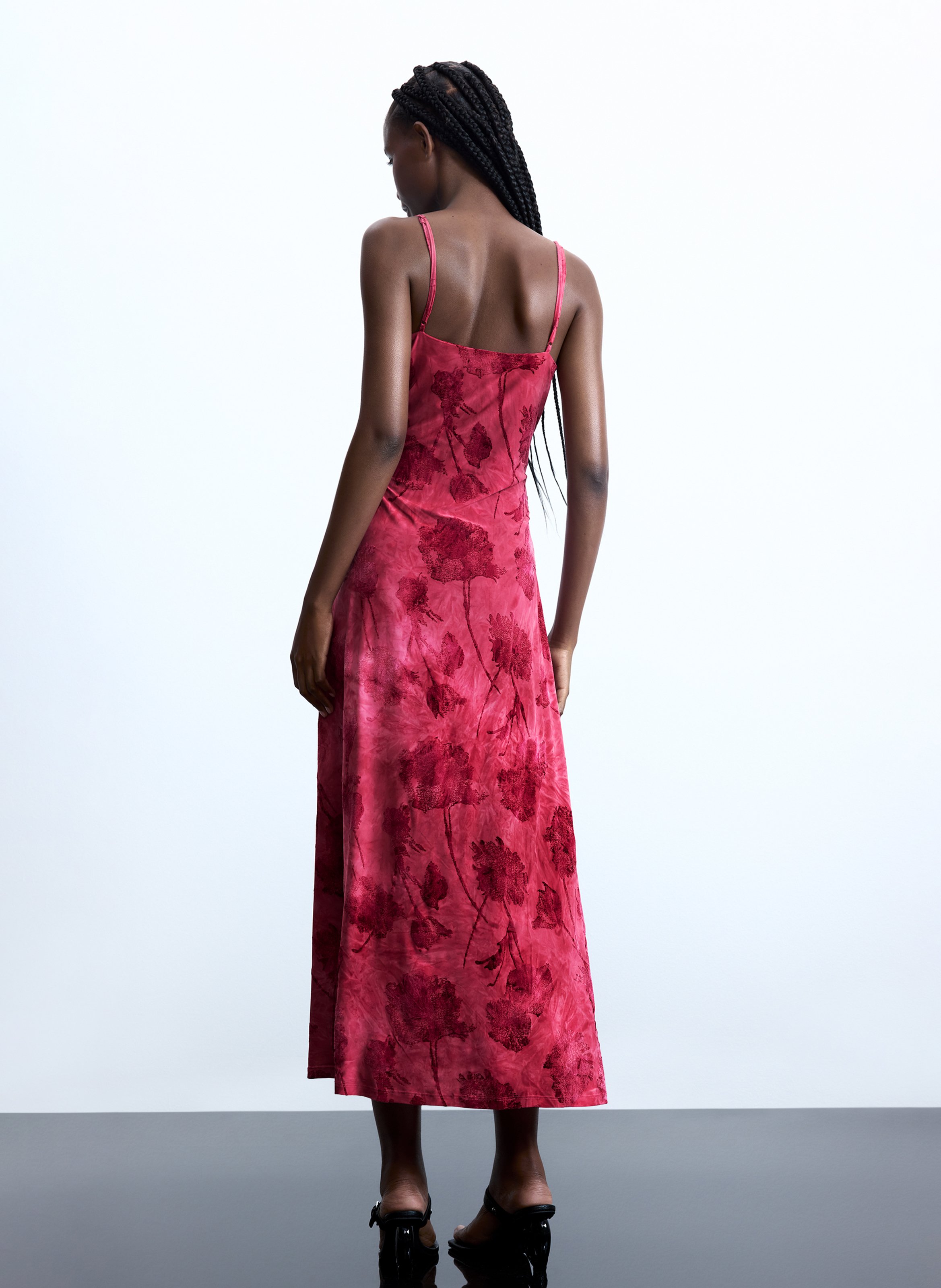 Lange jurk met bloemenprint bandjes DESIGUAL Rood