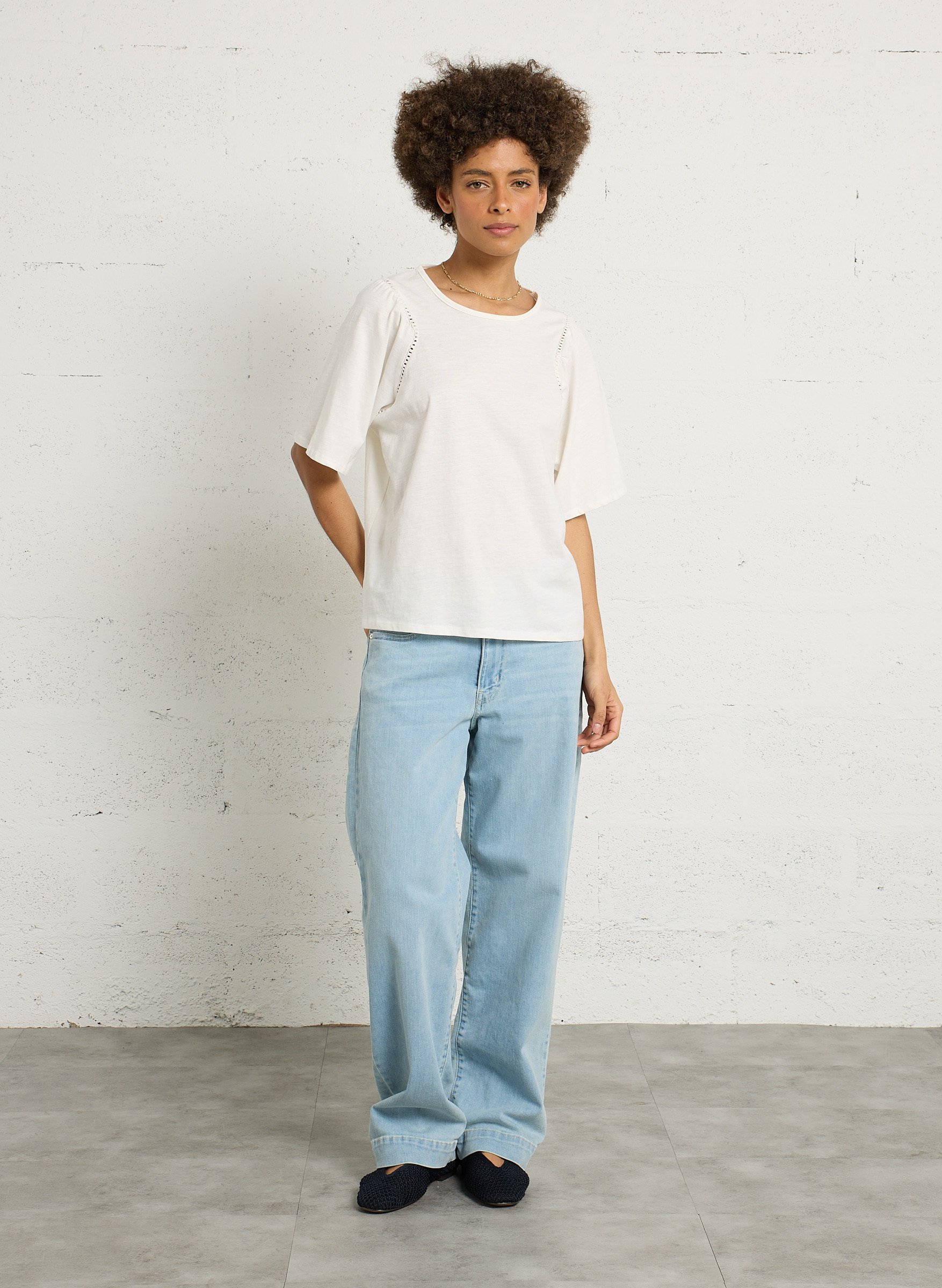 Baumwoll-T-Shirt mit Ballonärmeln SUD EXPRESS Beige