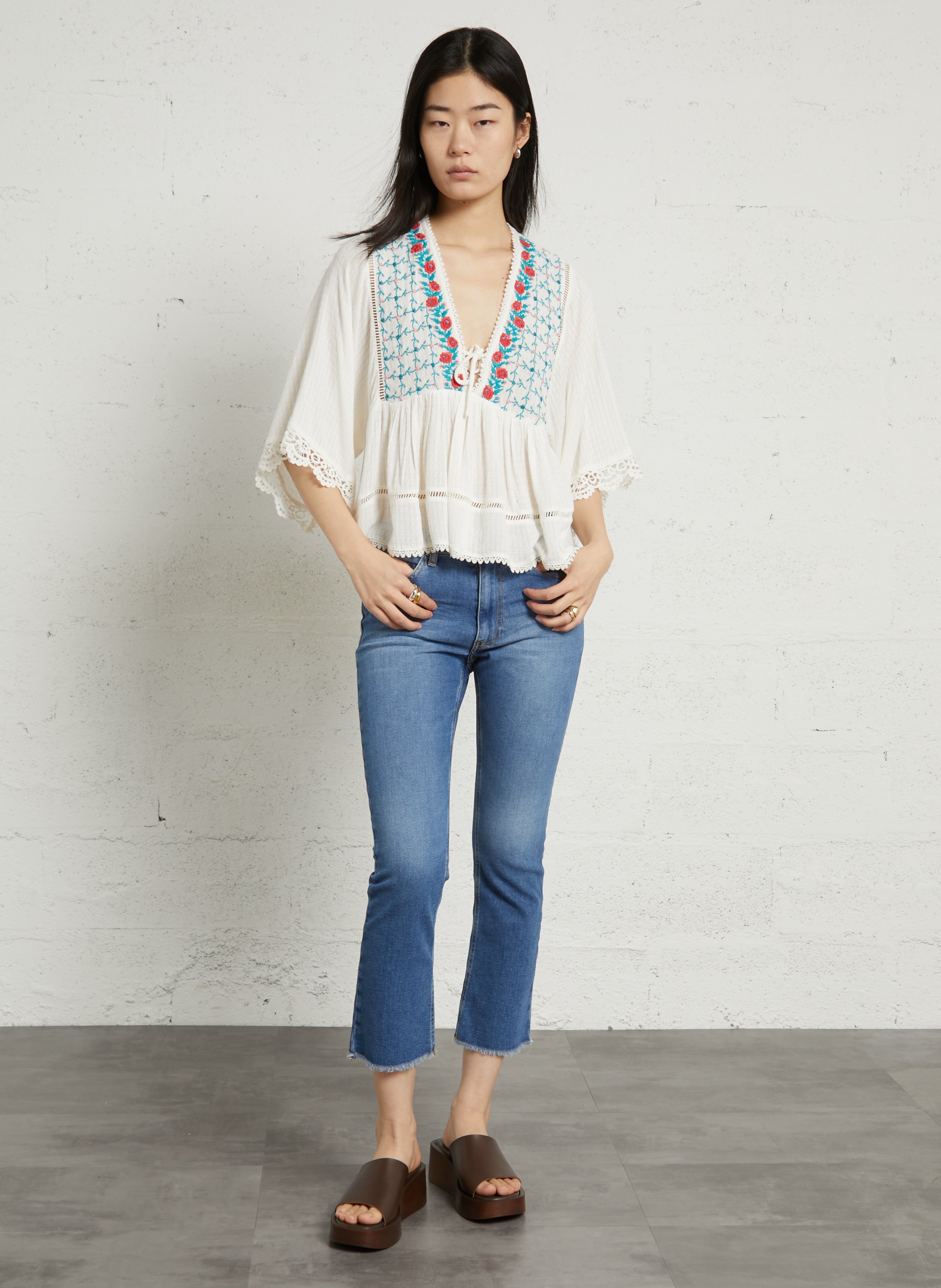 Blouse col V brodée LOUISE MISHA Blanc