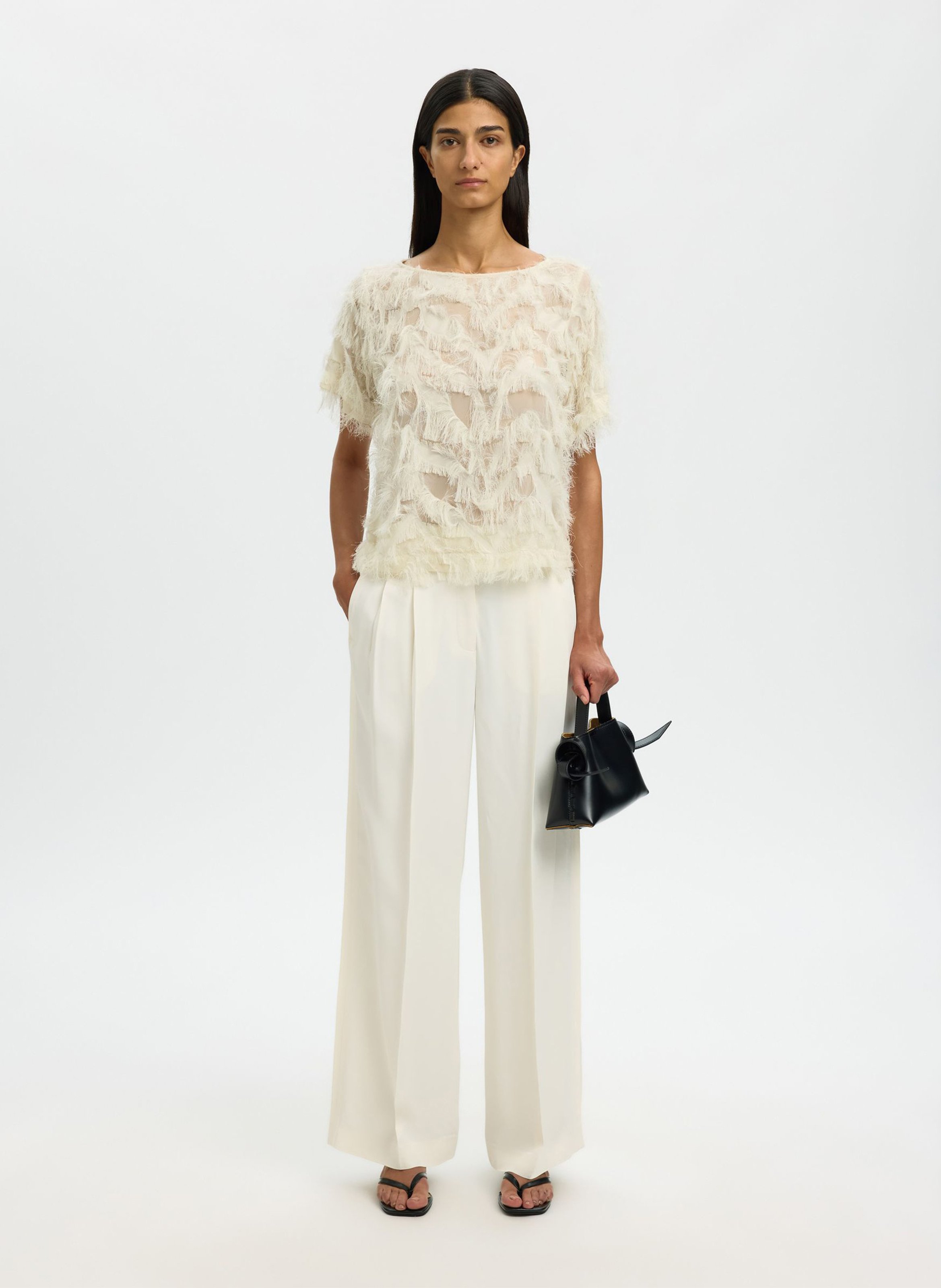 Round-neck stretch viscose top SELECTED Beige