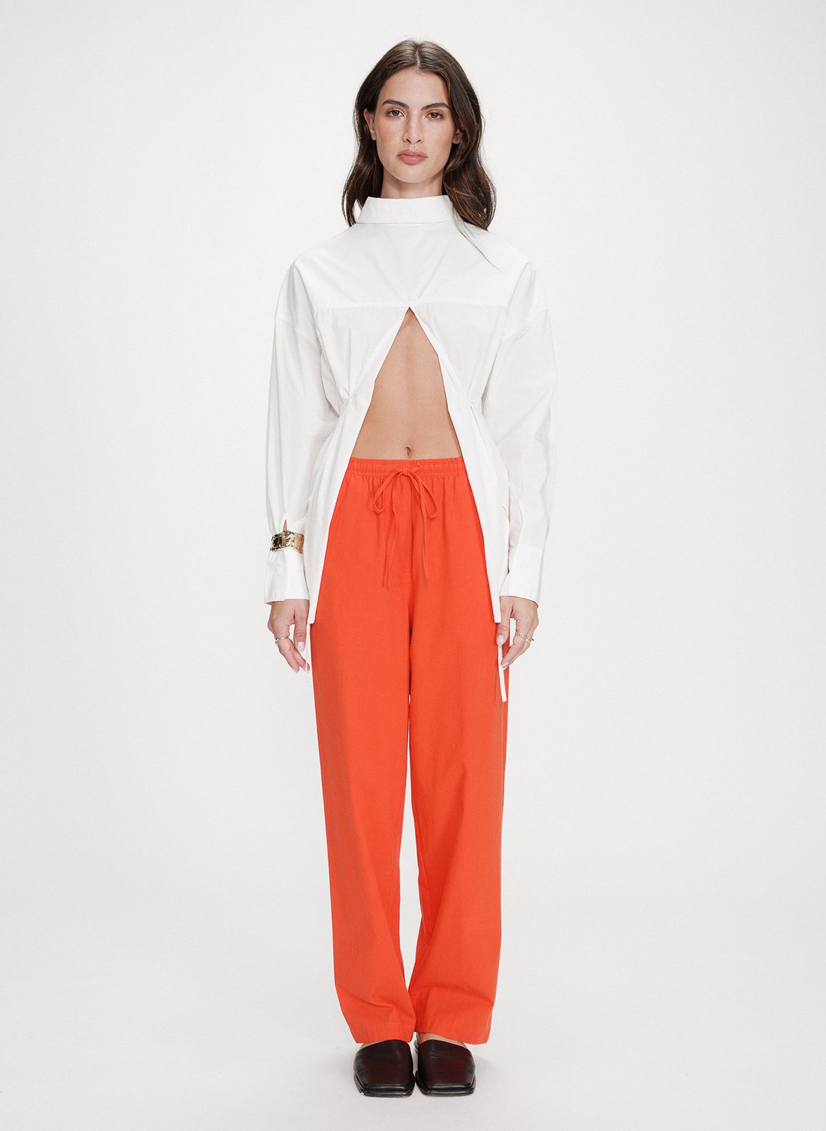 Straight elasticated plain cotton trousers GRACE ET MILA Red