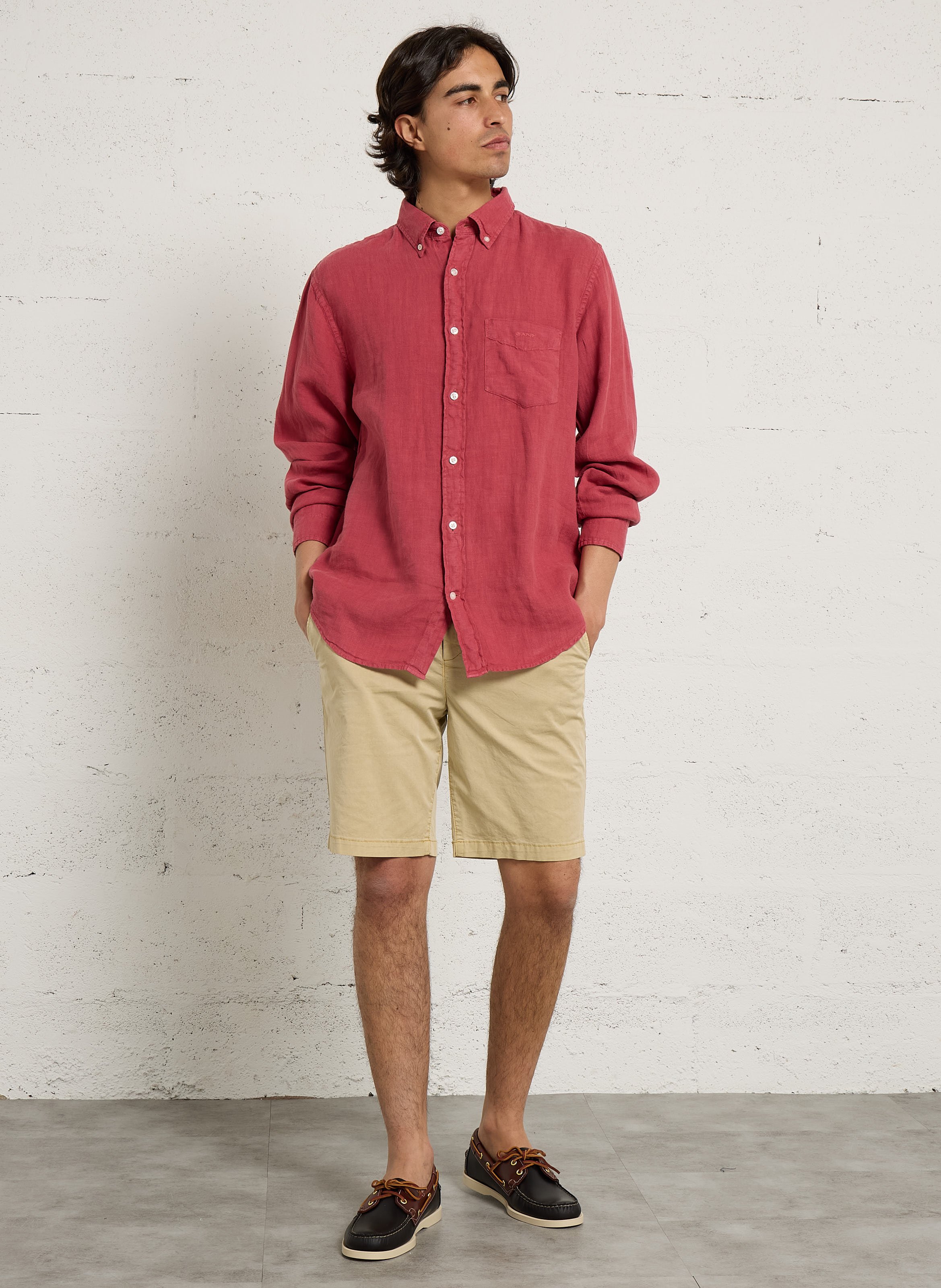 Chemise droite col classique en lin GANT Rouge