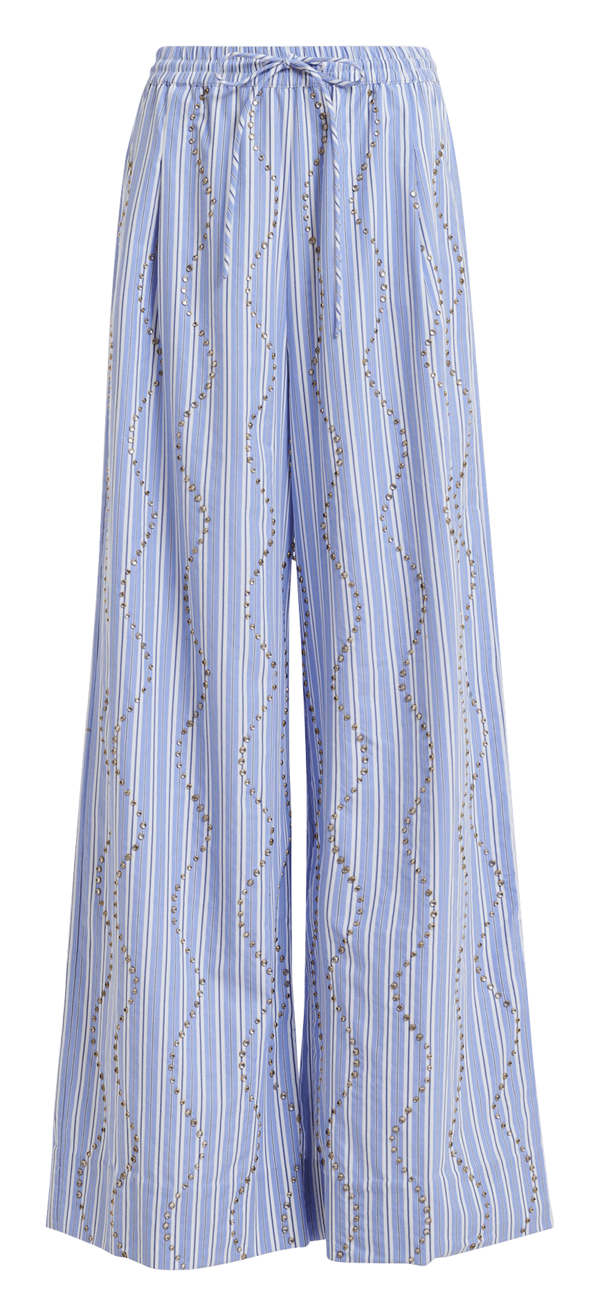 High-waisted wide-leg pants with stripes and rhinestones ESSENTIEL ANTWERP Blue