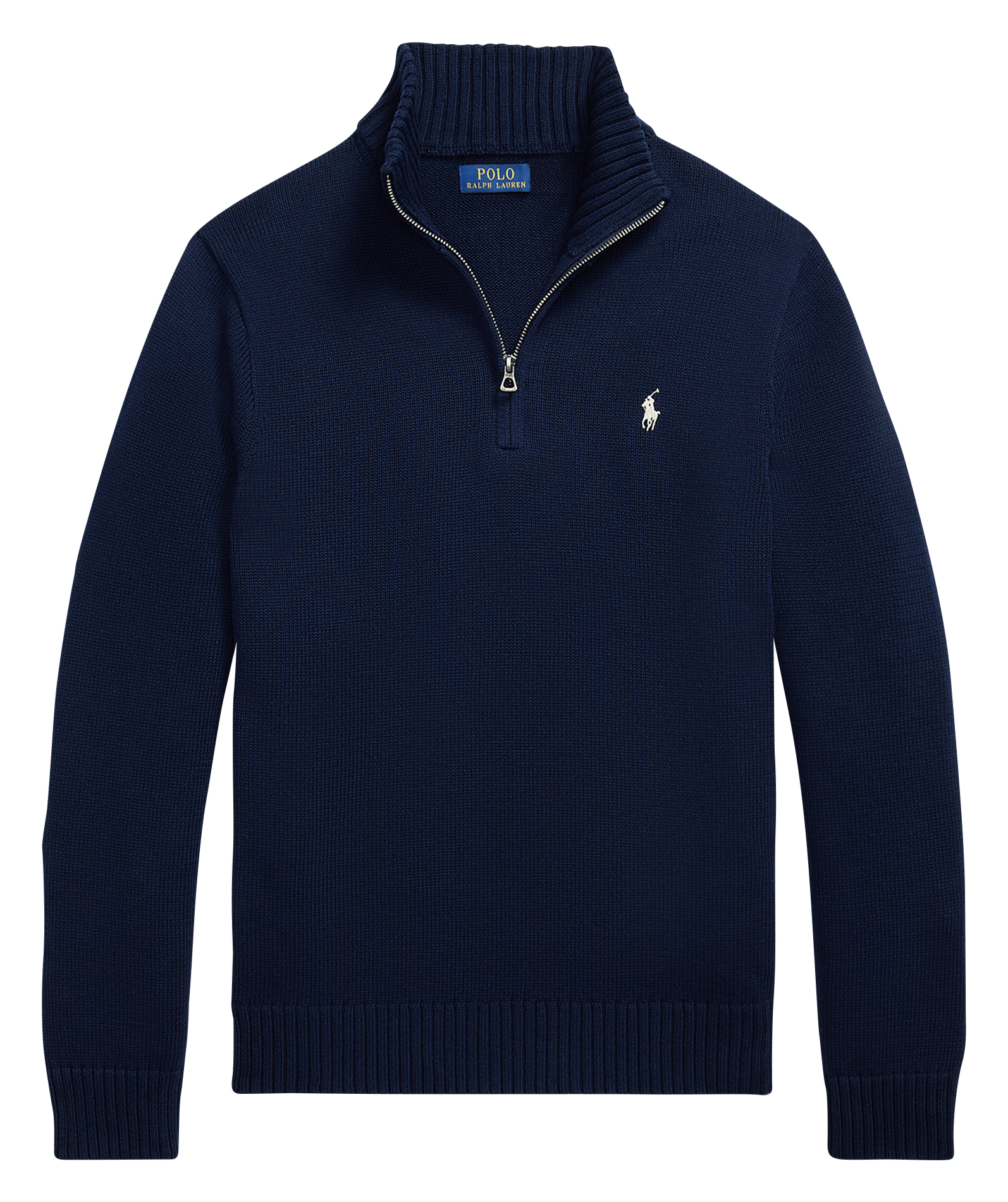 Pull col zippé en coton POLO RALPH LAUREN Bleu