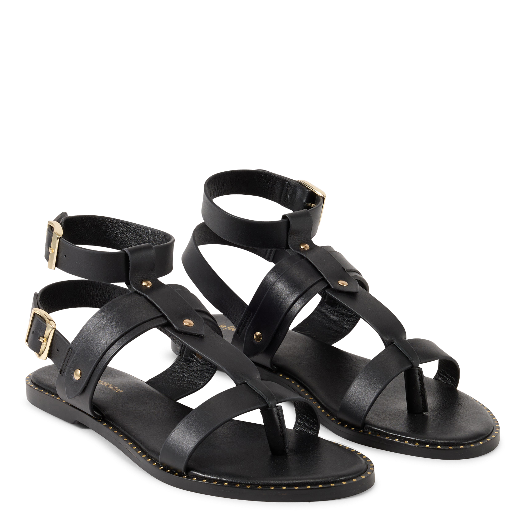 Sandales plates en cuir LA FEE MARABOUTEE Noir